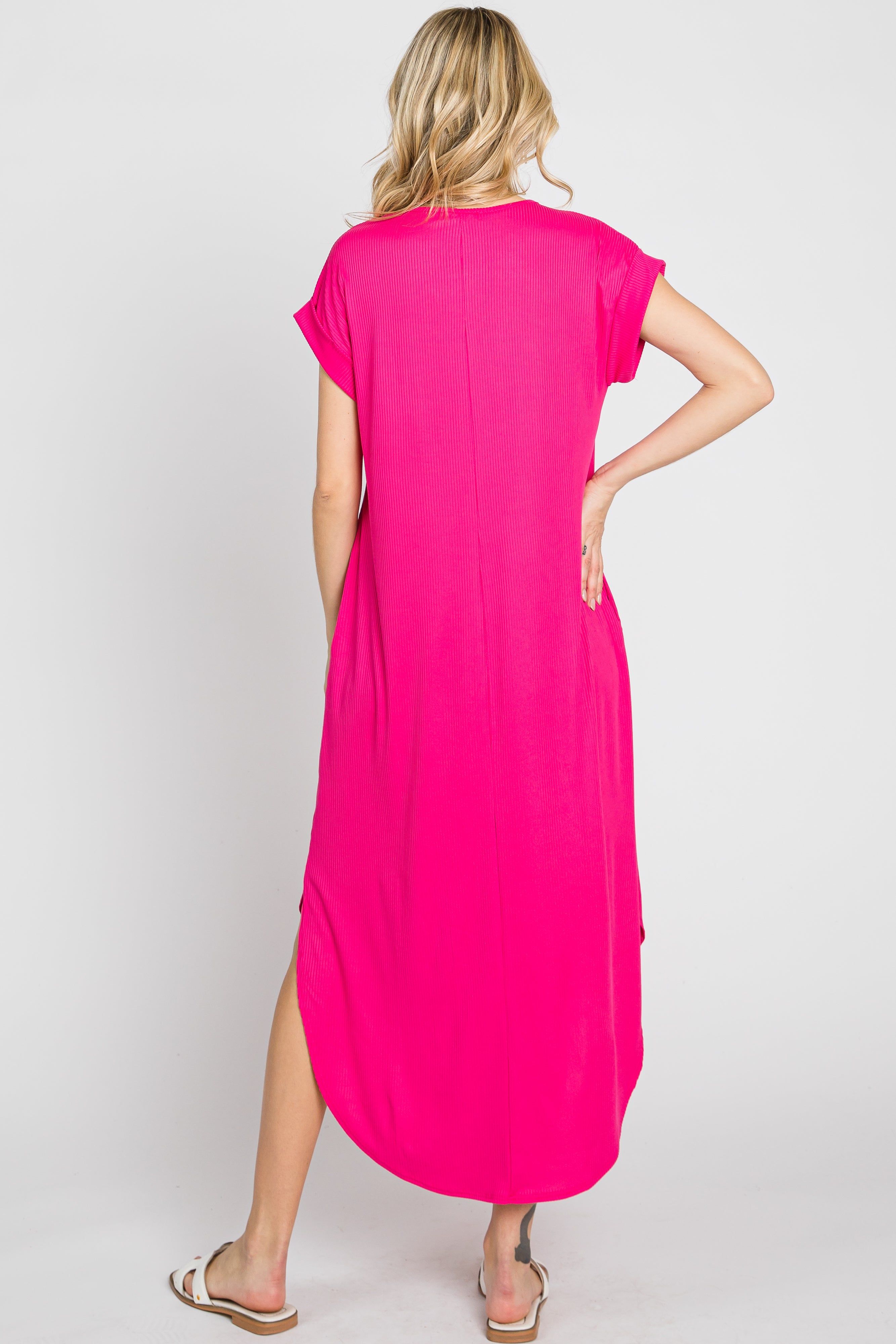Fuchsia Ribbed Round Hi-Lo Hem Dress sold by Pinkblush product image thumbnail 3