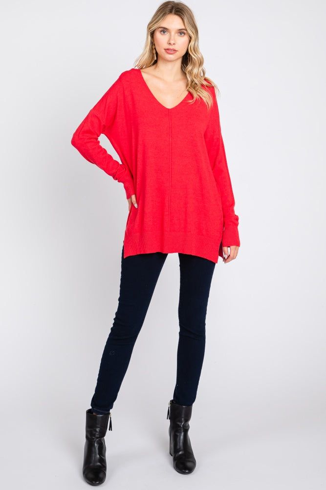 Red Long Sleeve Side Slit Sweater sold by Pinkblush product image thumbnail 3