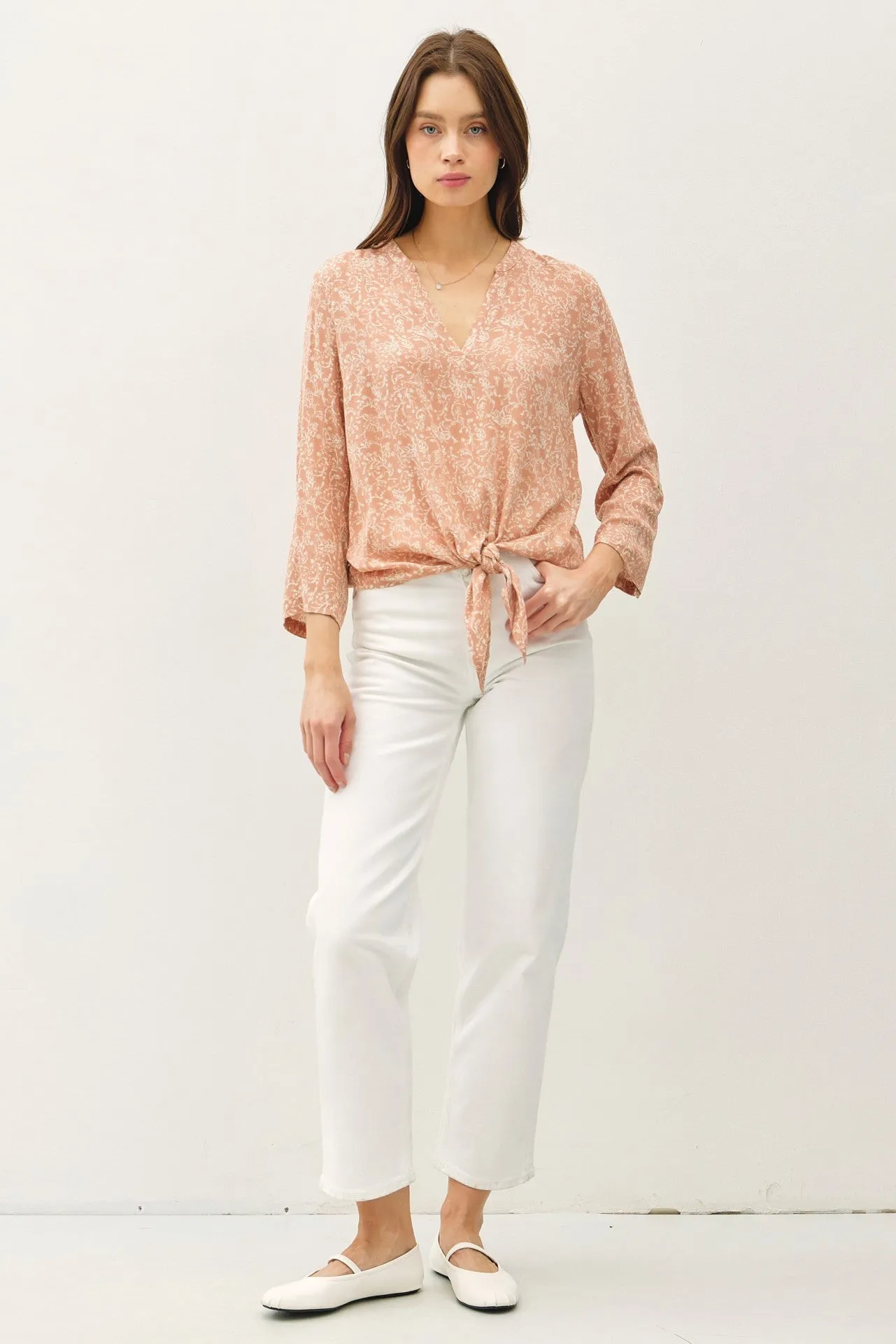 Light Rust V-Neck Roll Tap Long Sleeve Tie Knot Shirt sold by Pinkblush product image thumbnail 2