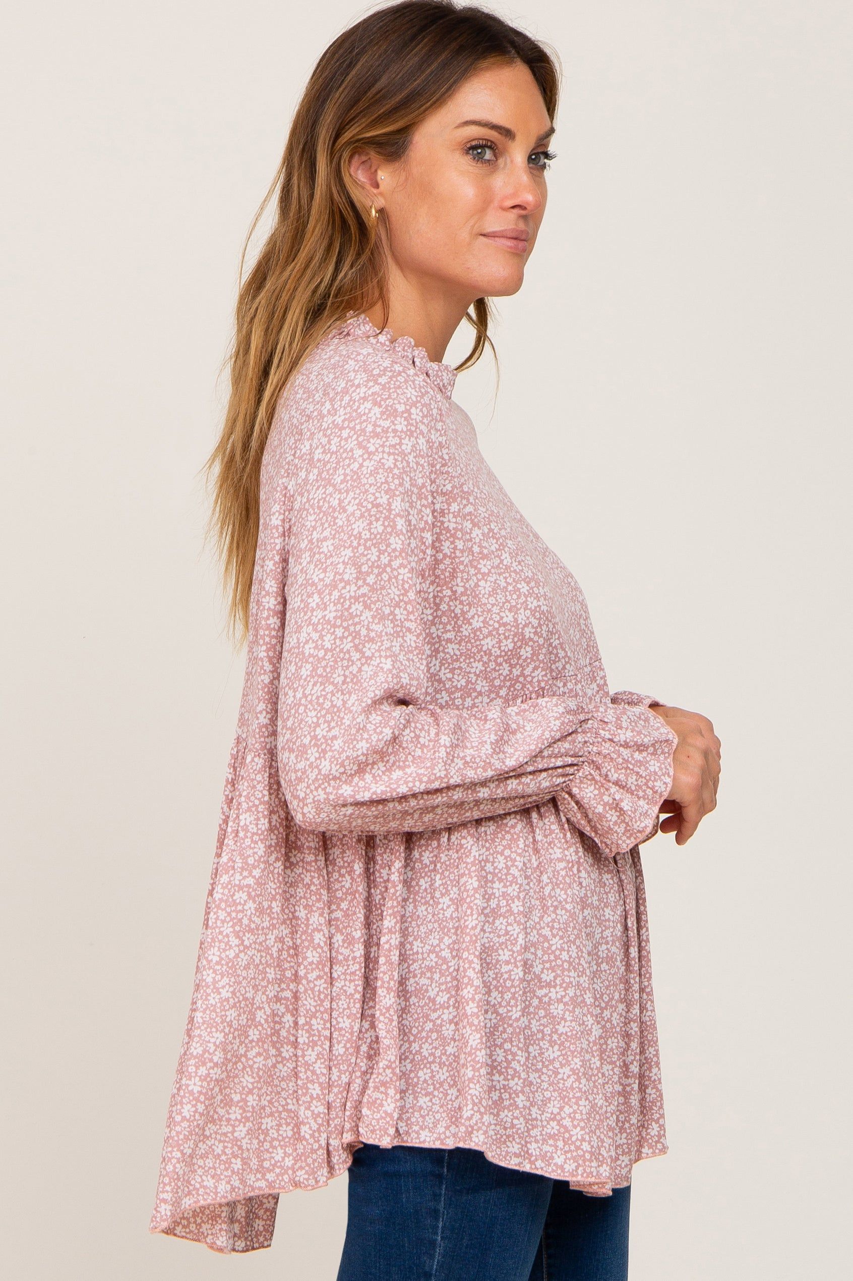 Mauve Floral Ruffle Neck Top sold by Pinkblush product image thumbnail 2