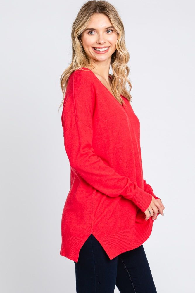Red Long Sleeve Side Slit Sweater sold by Pinkblush product image thumbnail 4