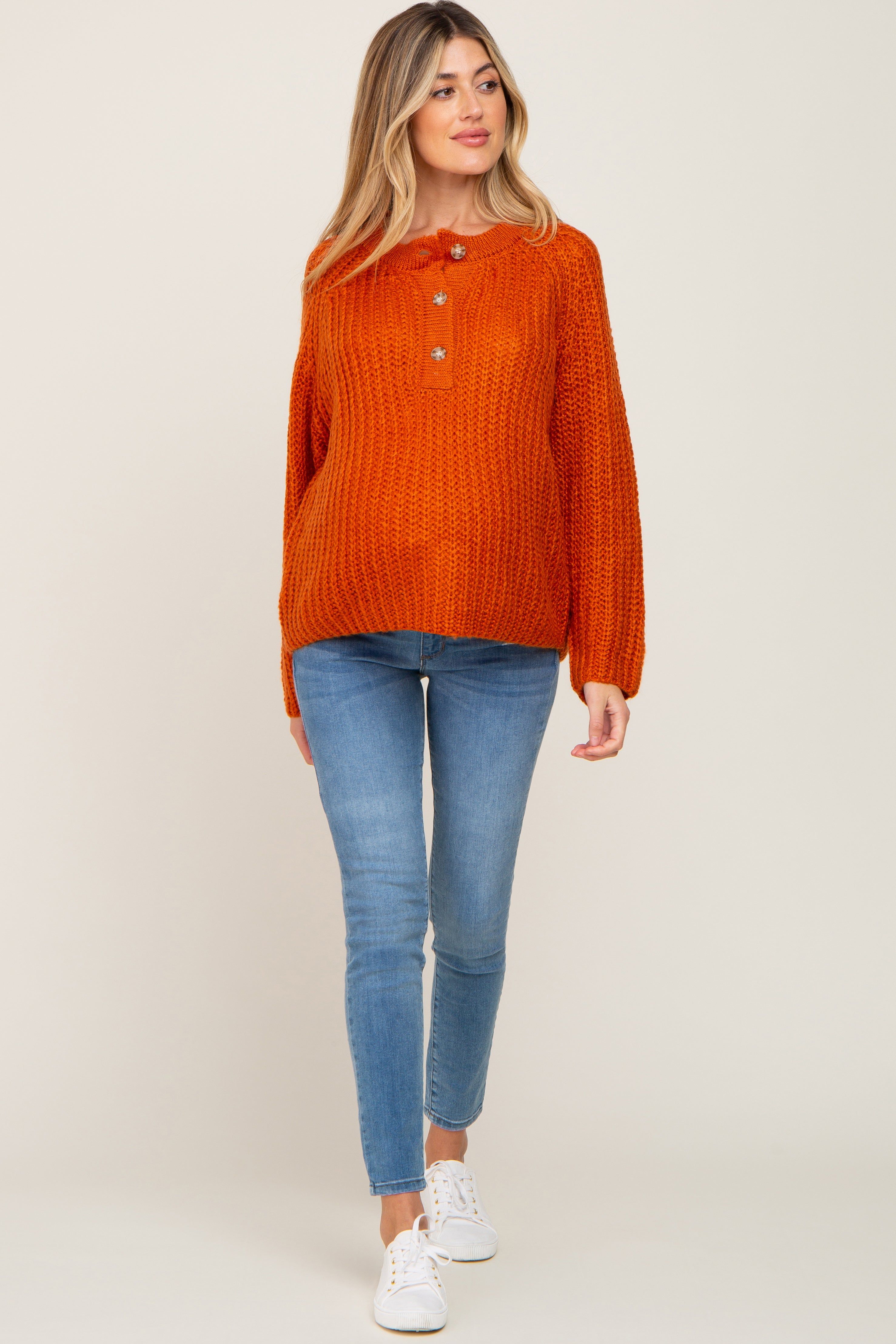 Rust Open Knit Button Front Maternity Sweater sold by Pinkblush product image thumbnail 4