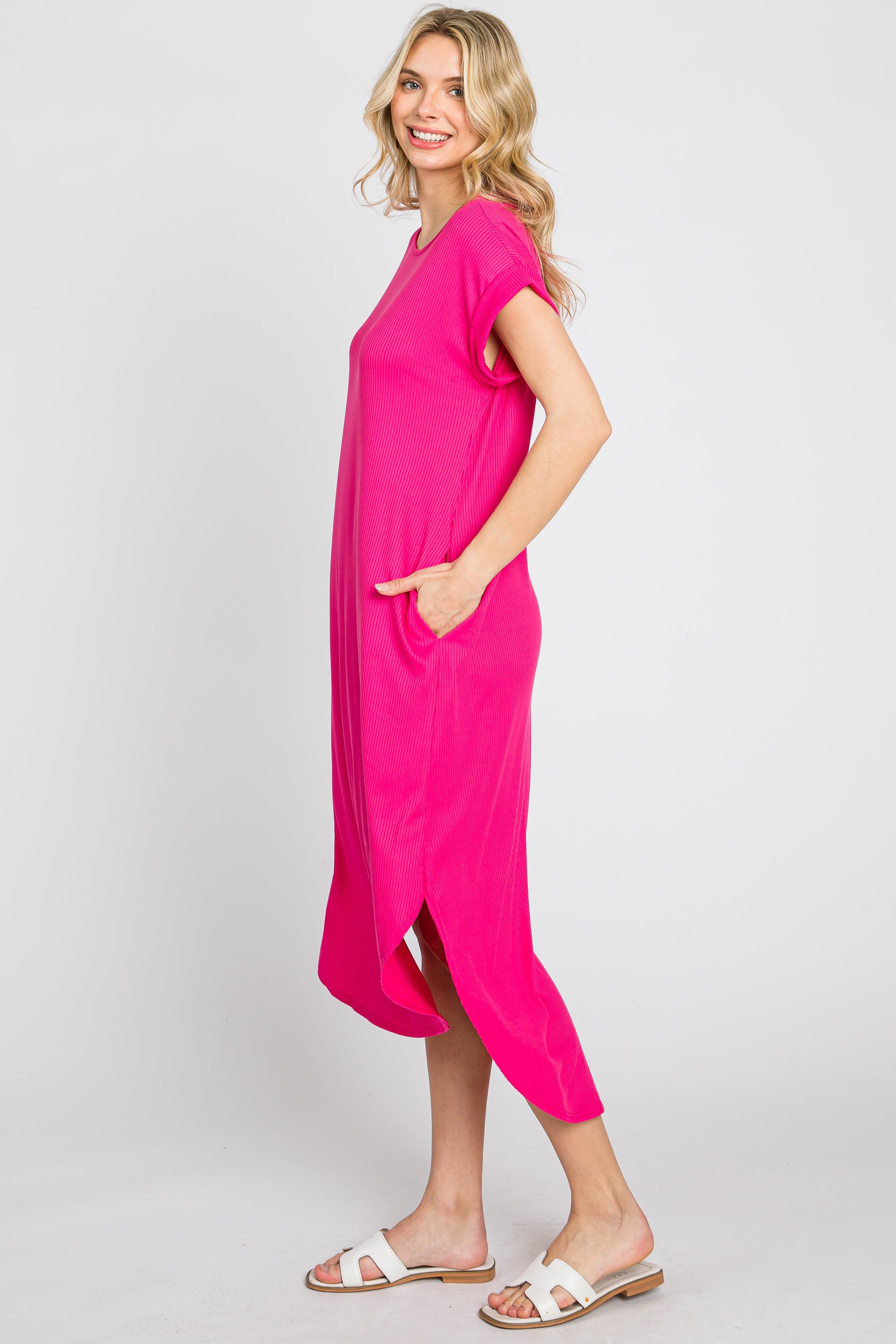 Fuchsia Ribbed Round Hi-Lo Hem Dress sold by Pinkblush product image thumbnail 2