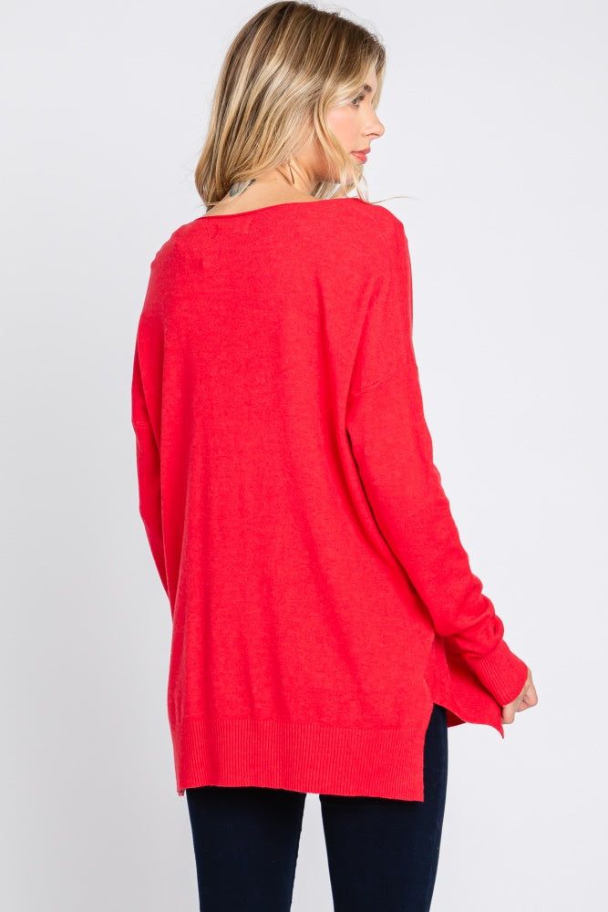 Red Long Sleeve Side Slit Sweater sold by Pinkblush product image thumbnail 5