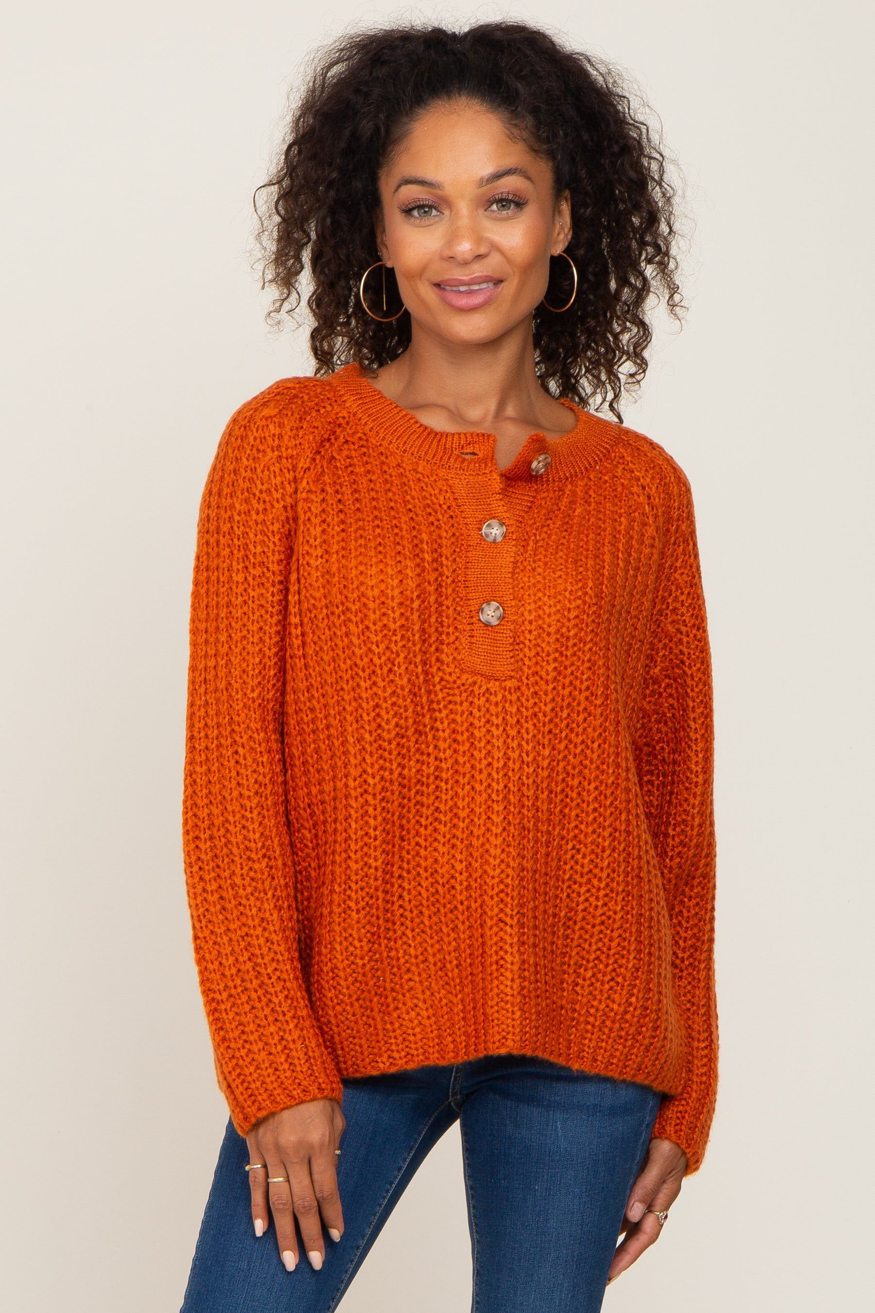 Rust Open Knit Button Front Maternity Sweater sold by Pinkblush product image thumbnail 5