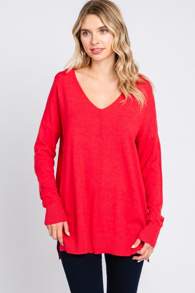 Red Long Sleeve Side Slit Sweater sold by Pinkblush product image thumbnail 2