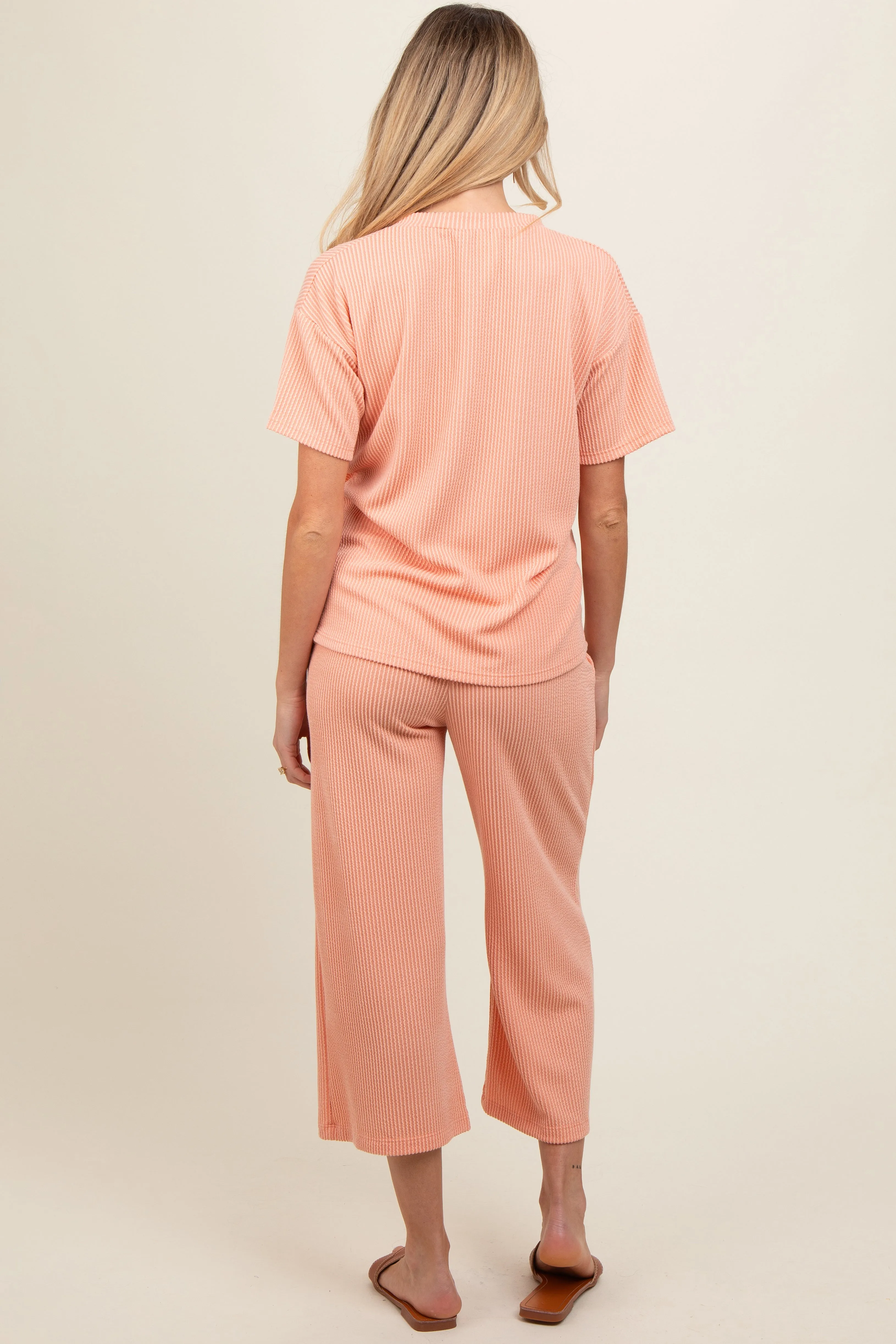 Peach Ribbed Short Sleeve Top Maternity Pajama Set sold by Pinkblush product image thumbnail 4