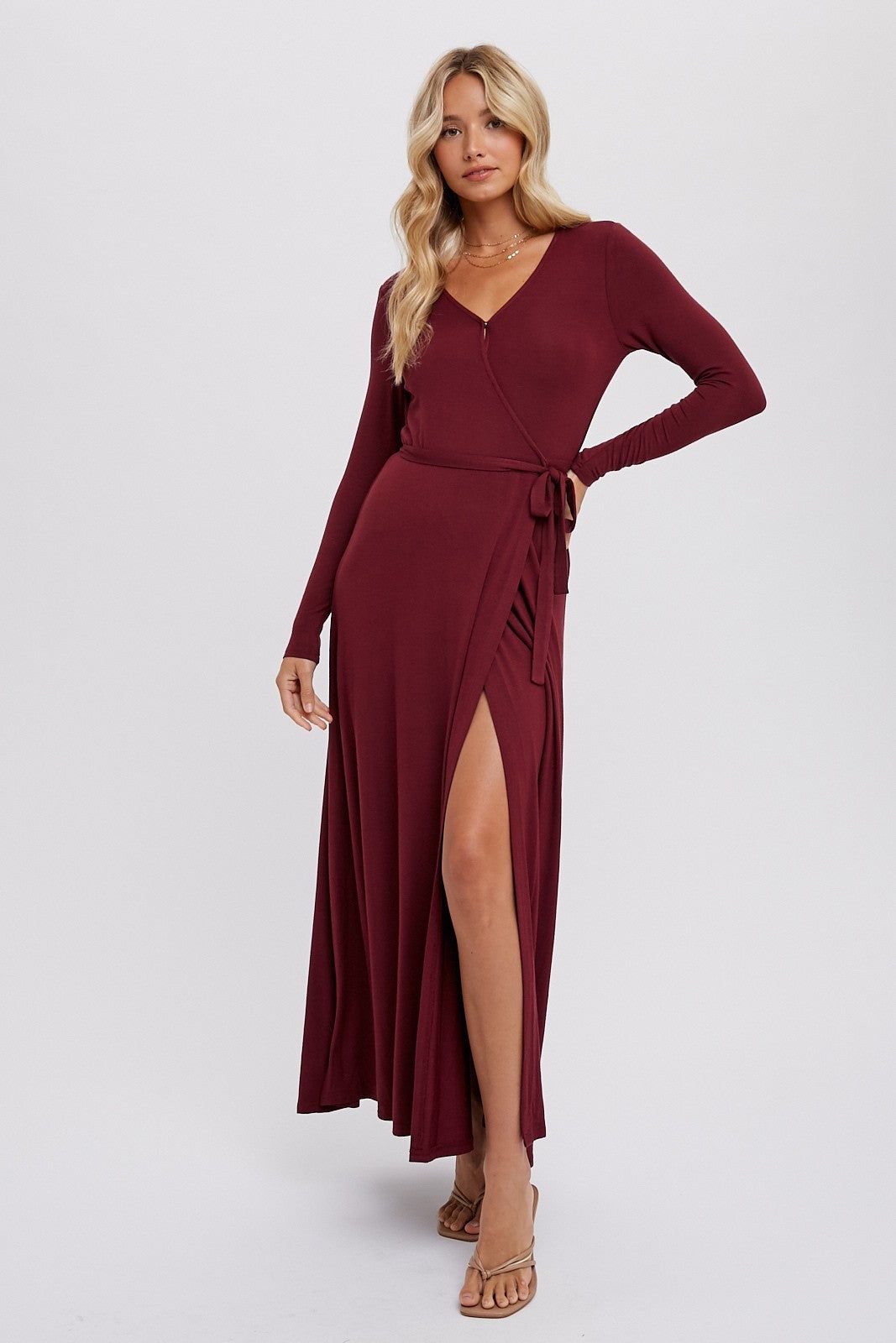 Wine Knit Wrap Maxi Dress sold by Pinkblush