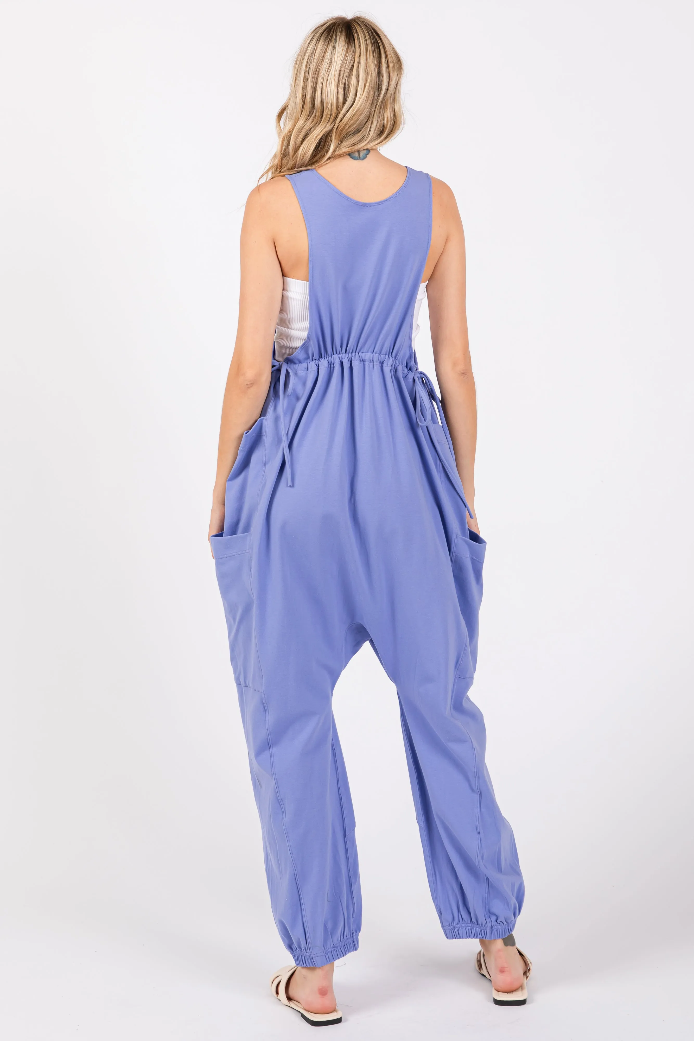 Lavender Racerback Drawstring Side Pocket Jumpsuit sold by Pinkblush product image thumbnail 3