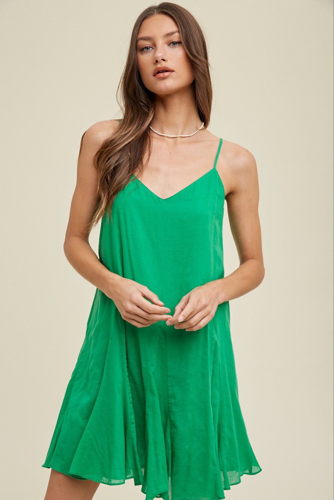 Green Flared Detail Mini Dress sold by Pinkblush