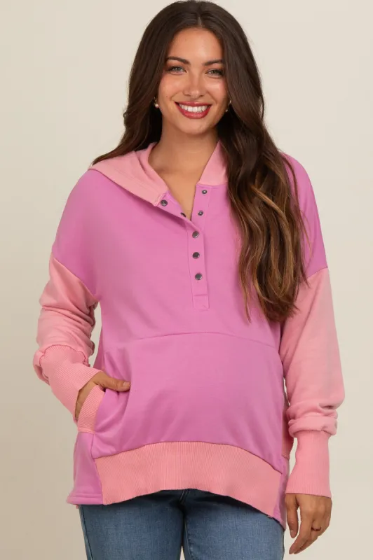 Magenta Colorblock Relaxed Fit Maternity Hoodie sold by Pinkblush