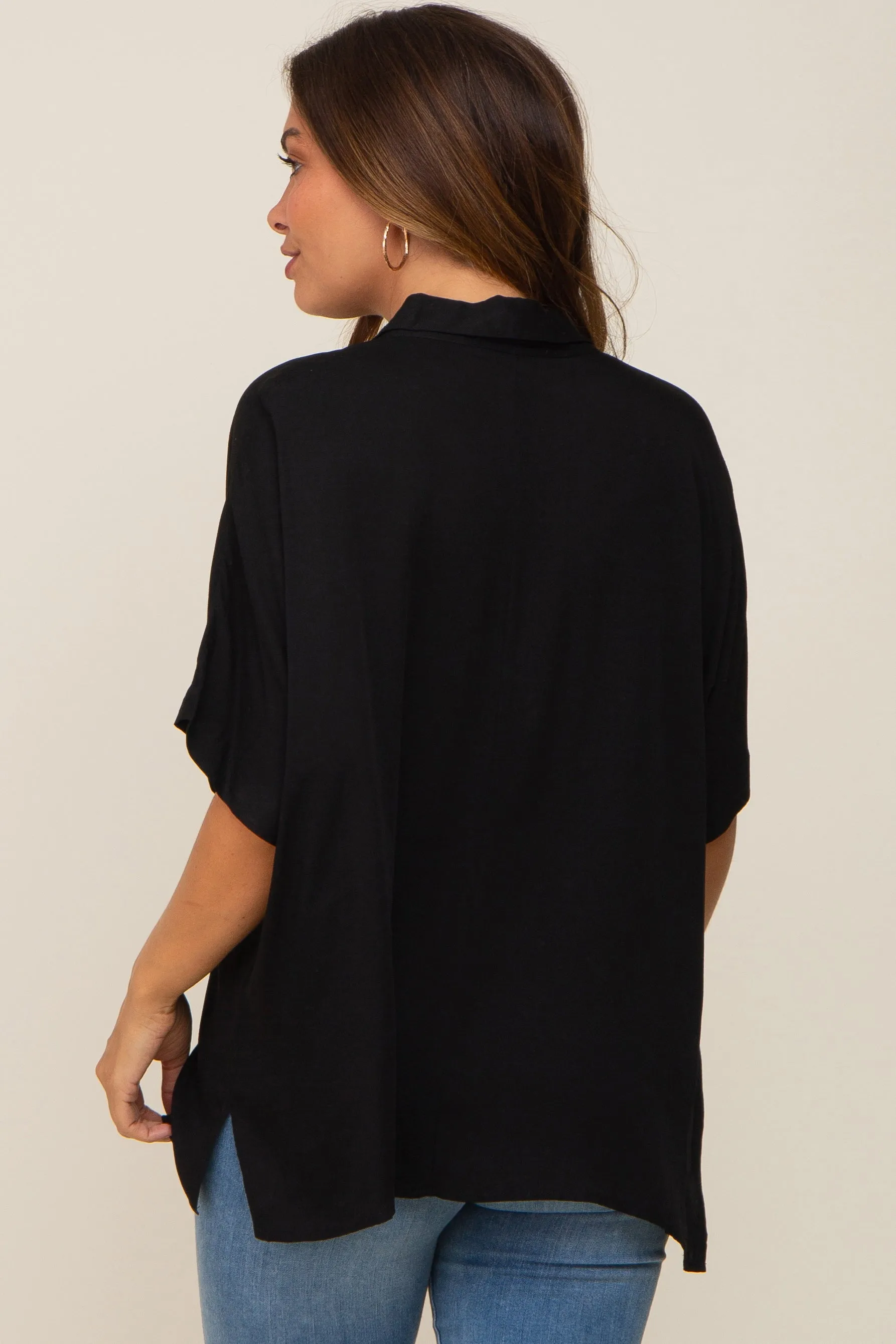 Black Button Up Dolman Short Sleeve Maternity Top sold by Pinkblush product image thumbnail 3