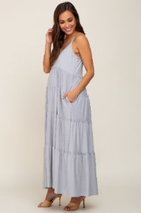 Heather Grey Tiered Sleeveless Maternity Maxi Dress sold by Pinkblush