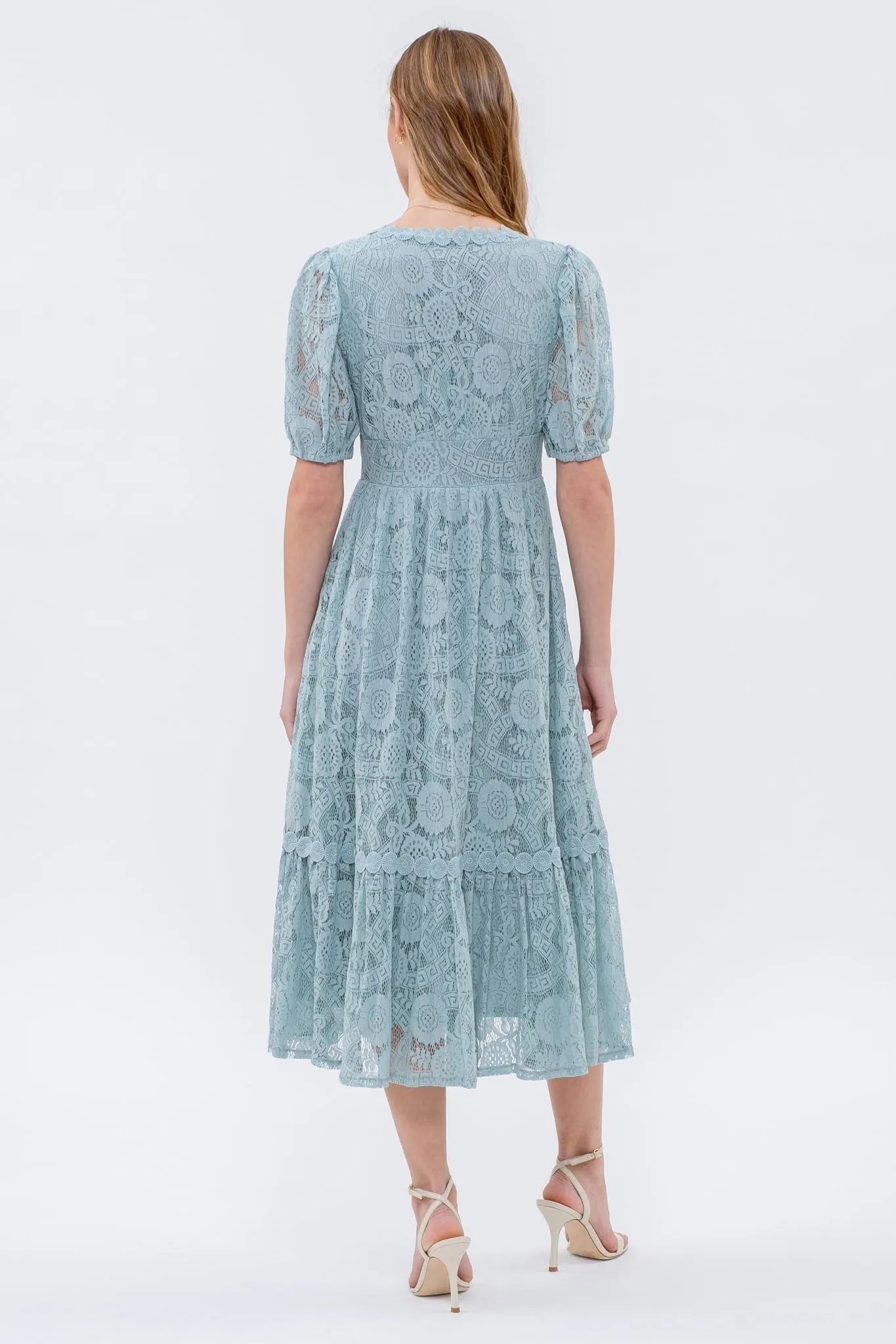 Light Teal Lace Button Down Midi Dress sold by Pinkblush product image thumbnail 3