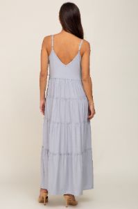 Heather Grey Tiered Sleeveless Maternity Maxi Dress sold by Pinkblush