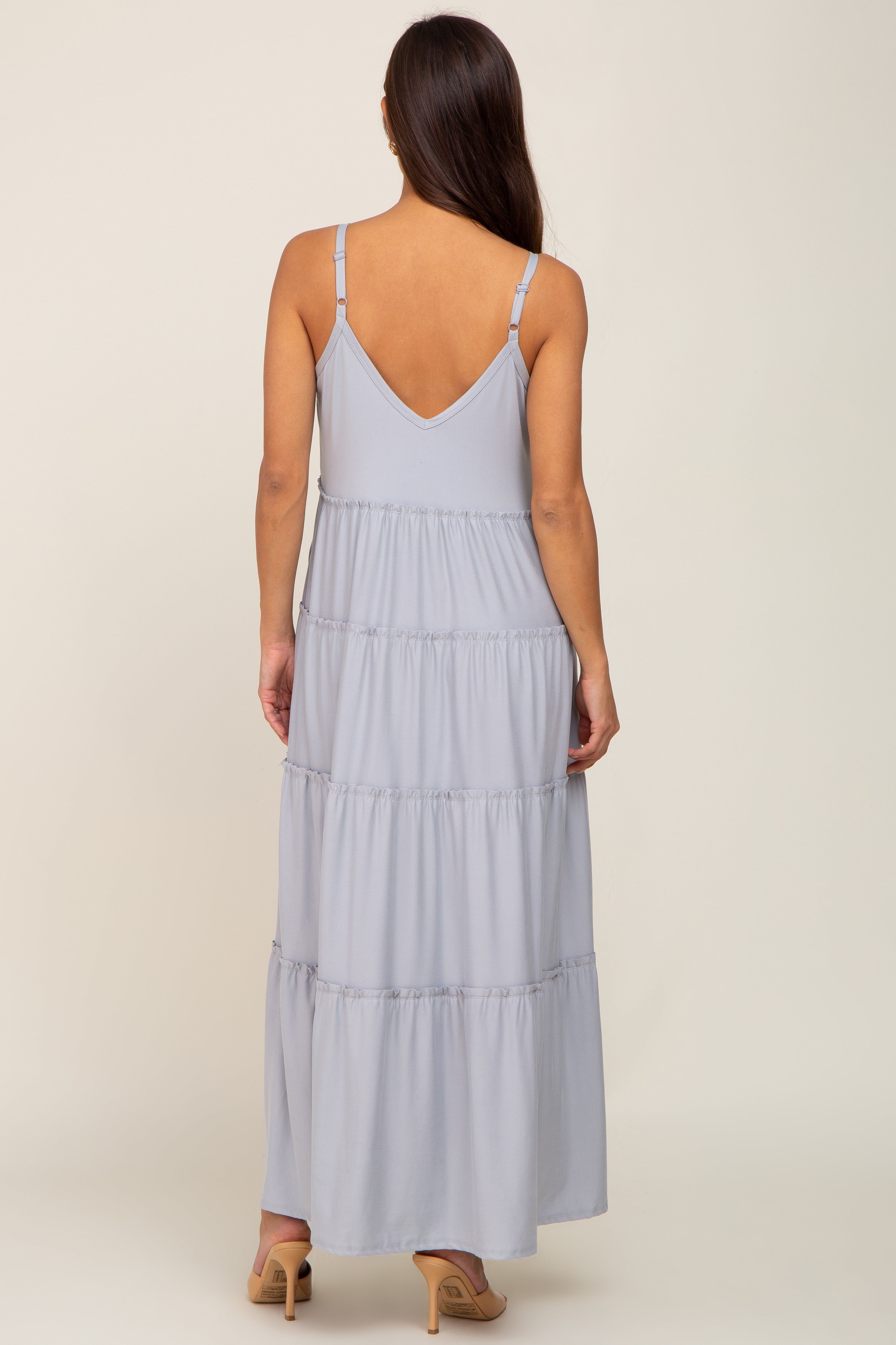 Heather Grey Tiered Sleeveless Maternity Maxi Dress sold by Pinkblush product image thumbnail 3