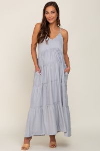 Heather Grey Tiered Sleeveless Maternity Maxi Dress sold by Pinkblush