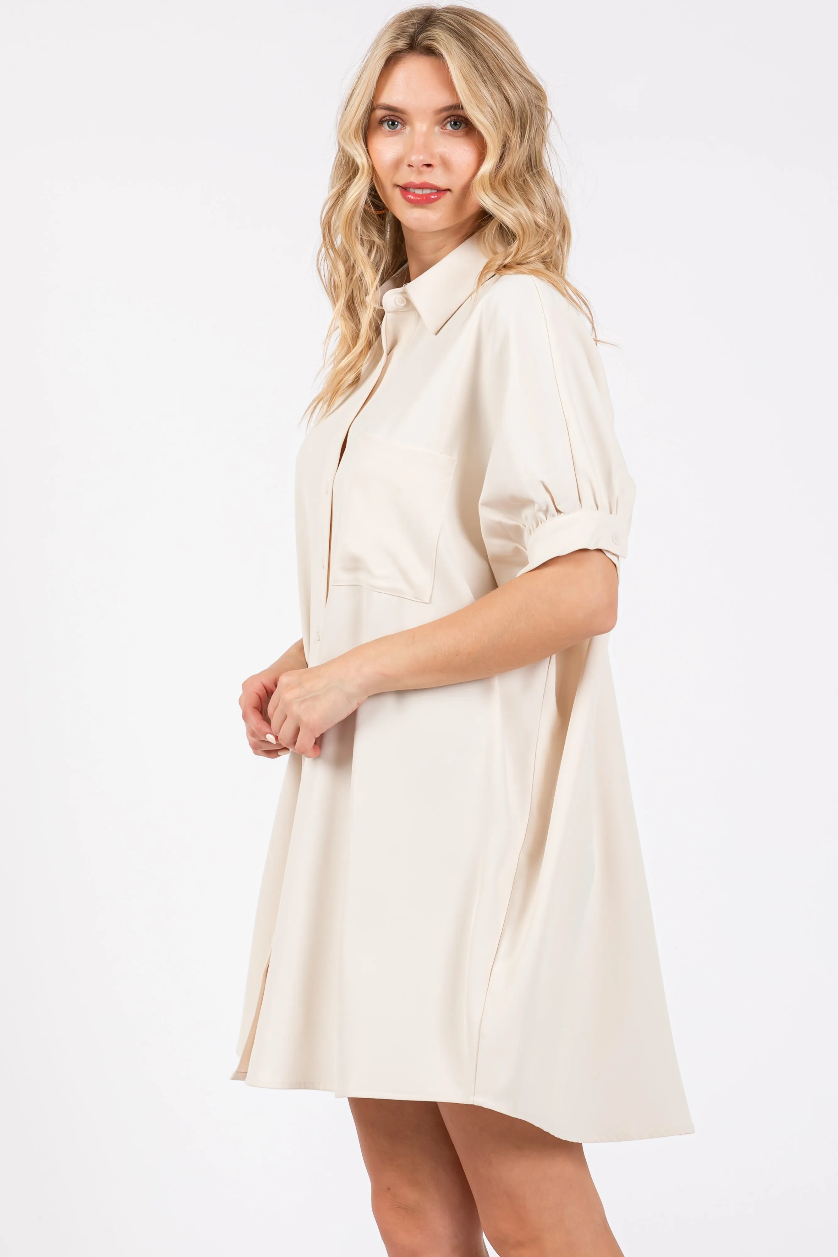 Cream Collared Button Down Shirt Dress sold by Pinkblush product image thumbnail 2