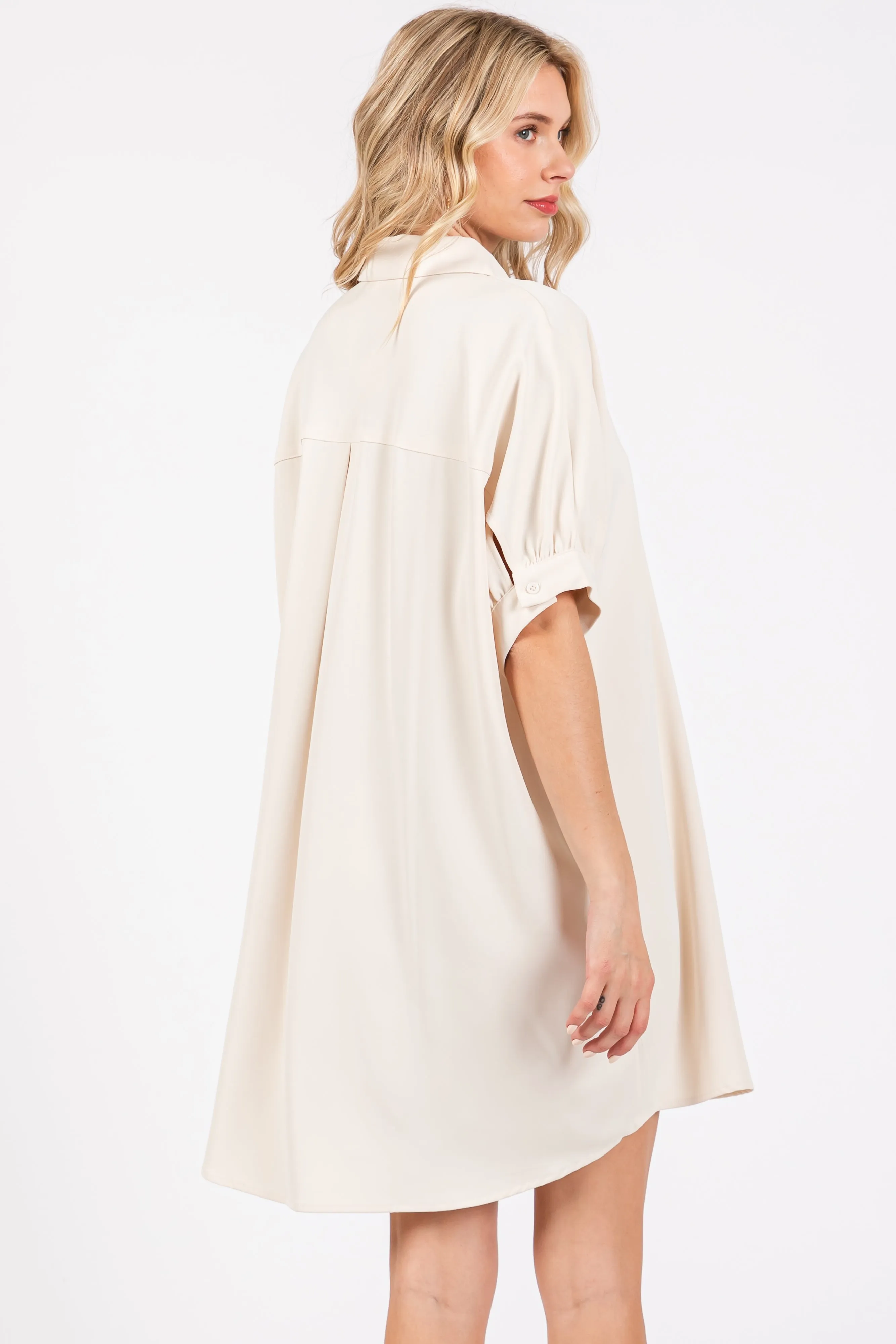 Cream Collared Button Down Shirt Dress sold by Pinkblush product image thumbnail 3