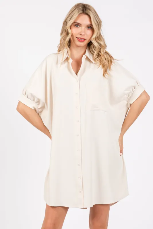 Cream Collared Button Down Shirt Dress sold by Pinkblush