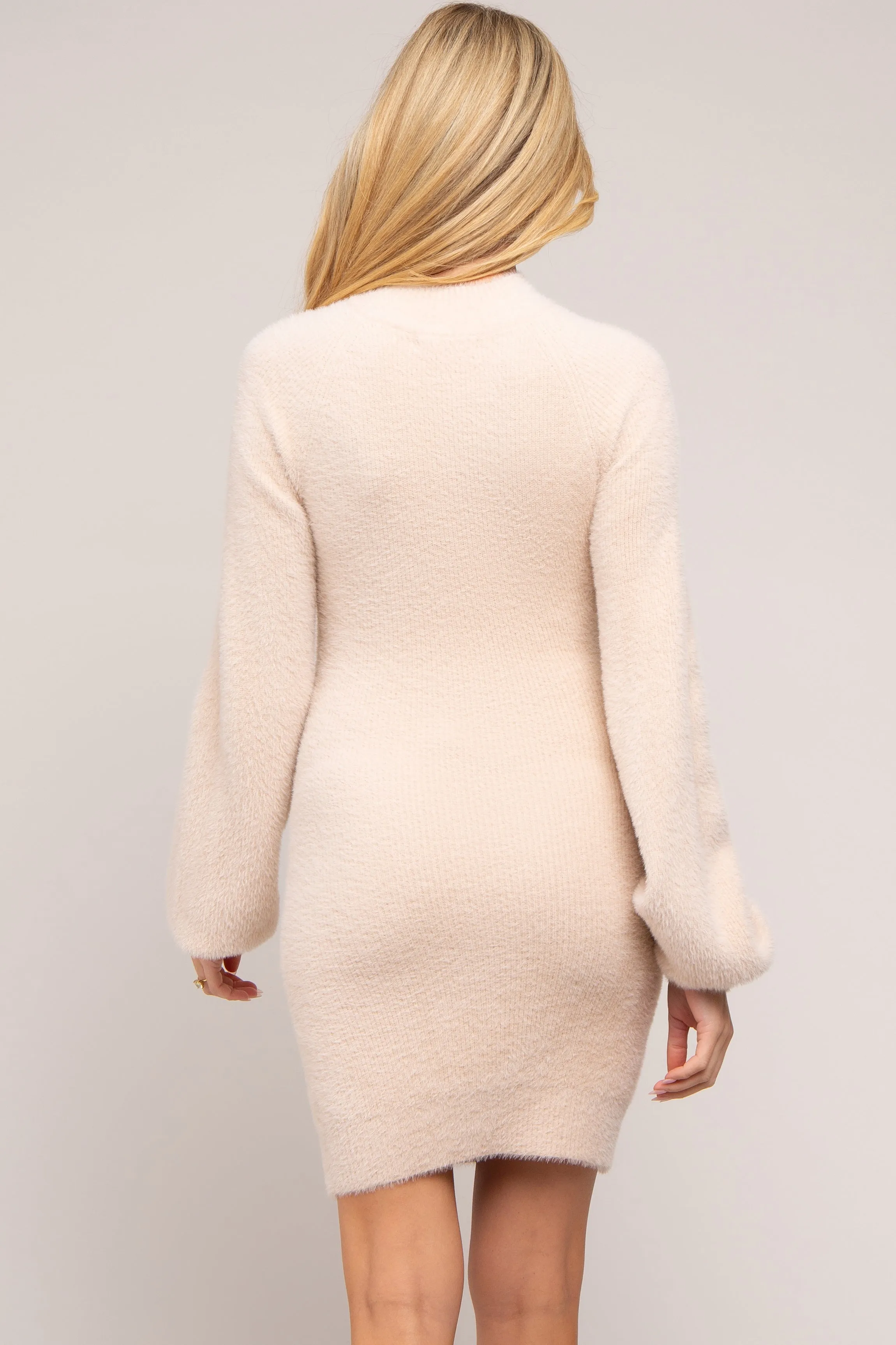 Cream Fuzzy Knit Puff Sleeve Maternity Sweater Dress sold by Pinkblush product image thumbnail 5