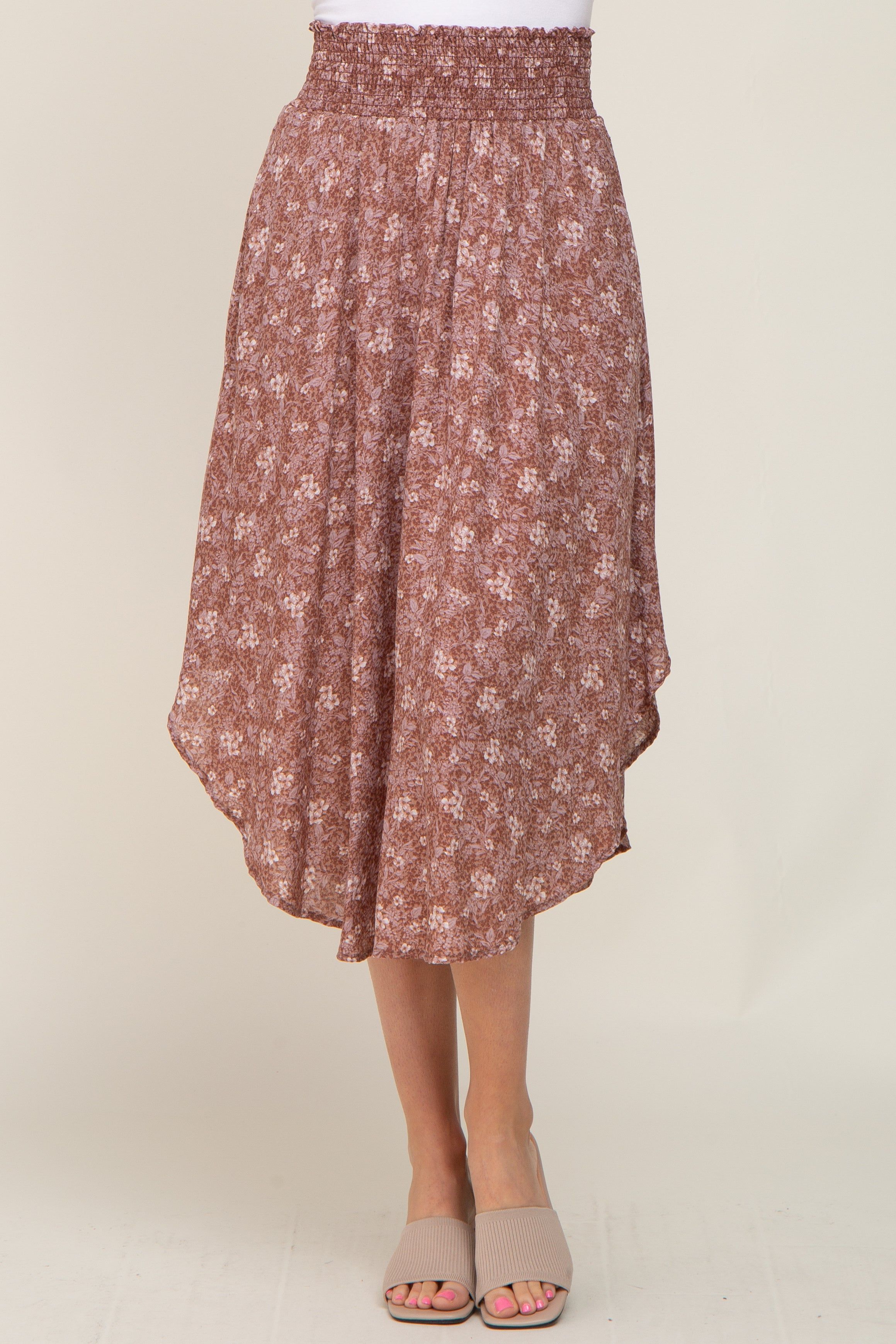 Mauve Floral Smocked Waist Midi Skirt sold by Pinkblush product image thumbnail 2