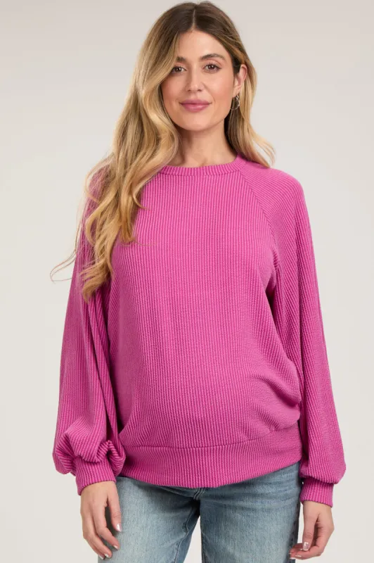 Magenta Ribbed Long Sleeve Maternity Top sold by Pinkblush