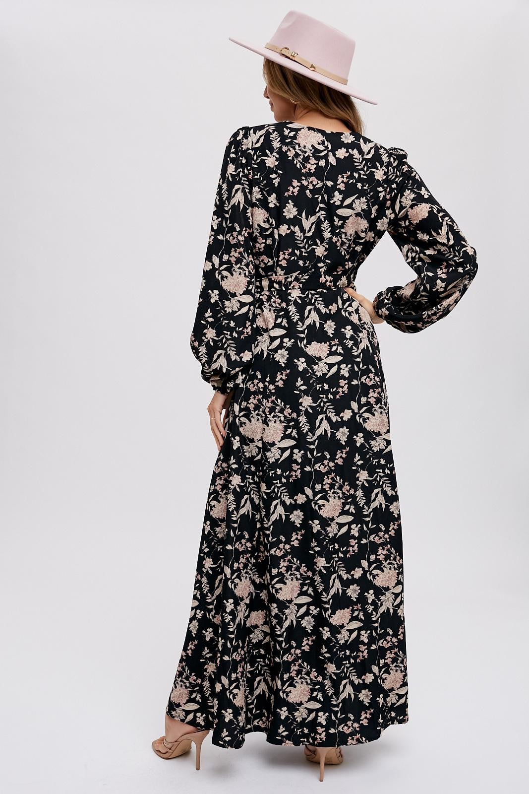 Black Floral Wrap Maxi Dress sold by Pinkblush product image thumbnail 3