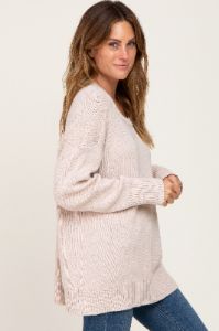 Beige Ribbed Trim Sweater sold by Pinkblush