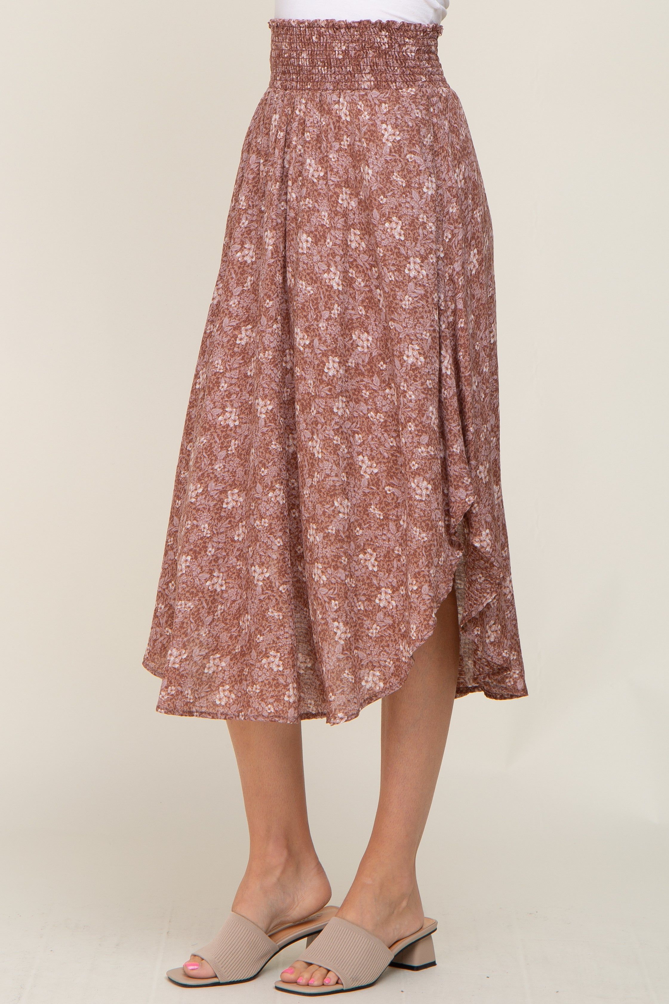 Mauve Floral Smocked Waist Midi Skirt sold by Pinkblush product image thumbnail 3