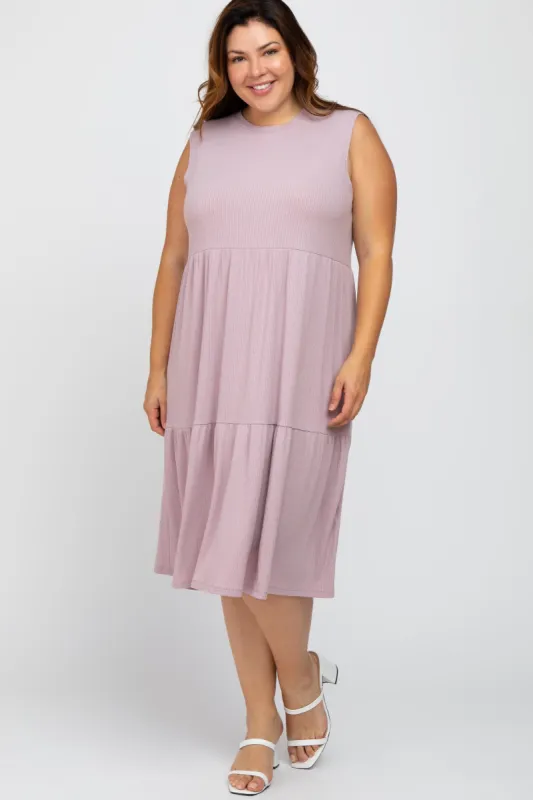 Lavender Ribbed Sleeveless Plus Midi Dress sold by Pinkblush
