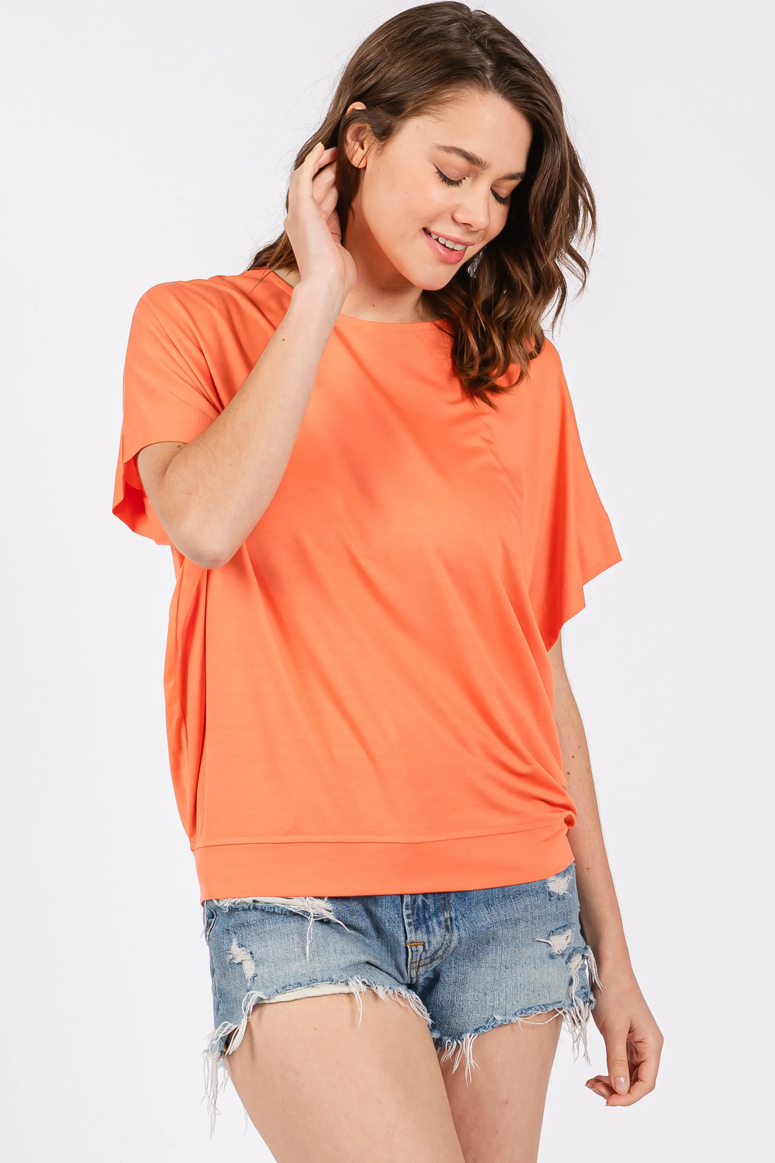Orange Round Neck Dolman Sleeve Top sold by Pinkblush