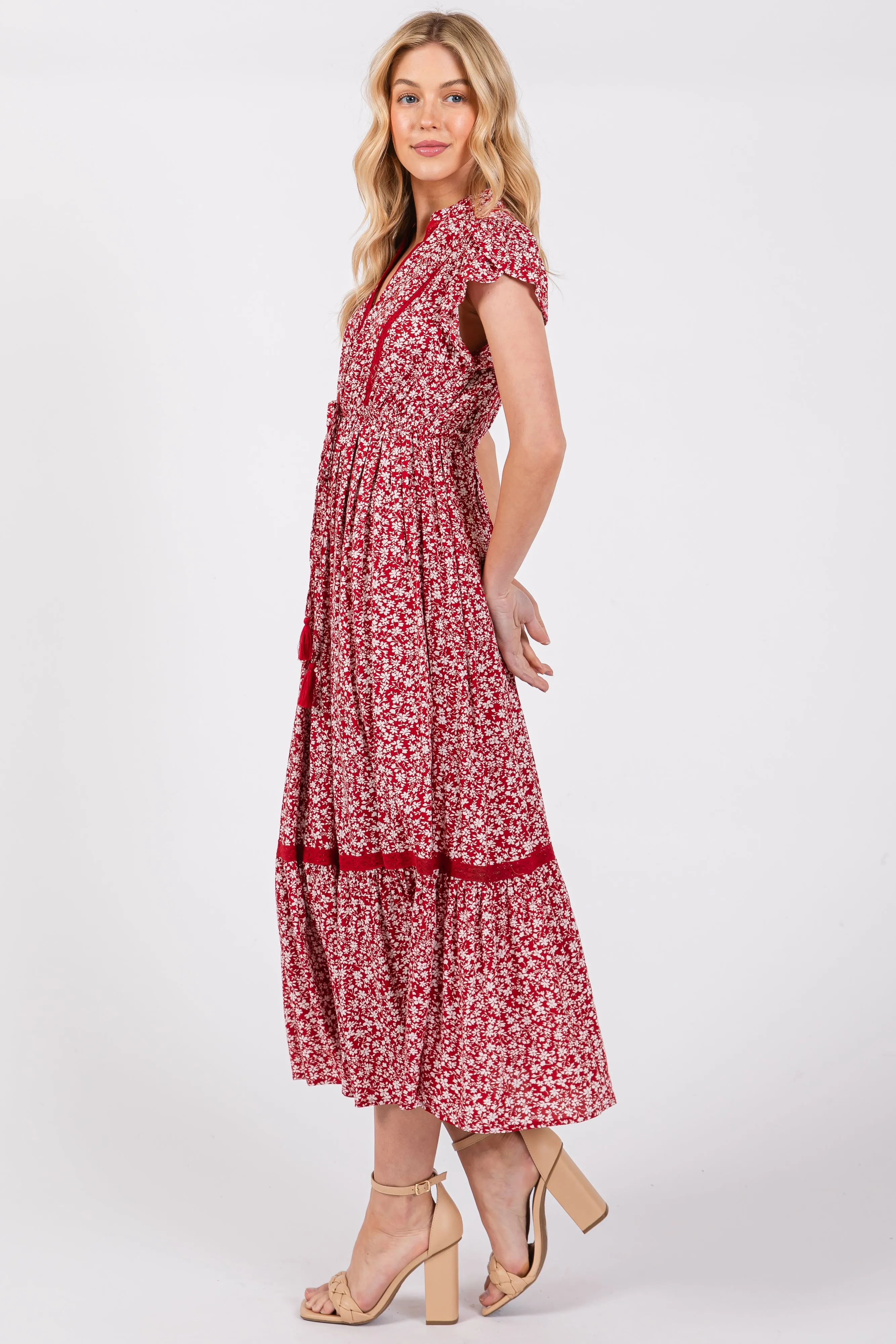 Red Floral Lace Trim Midi Dress sold by Pinkblush product image thumbnail 2