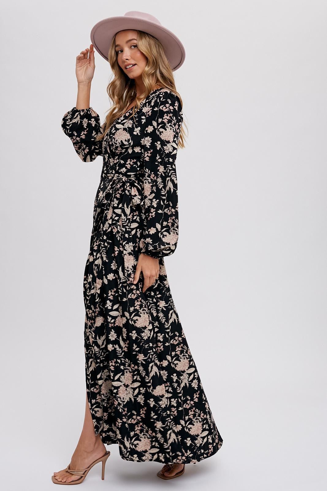 Black Floral Wrap Maxi Dress sold by Pinkblush product image thumbnail 2