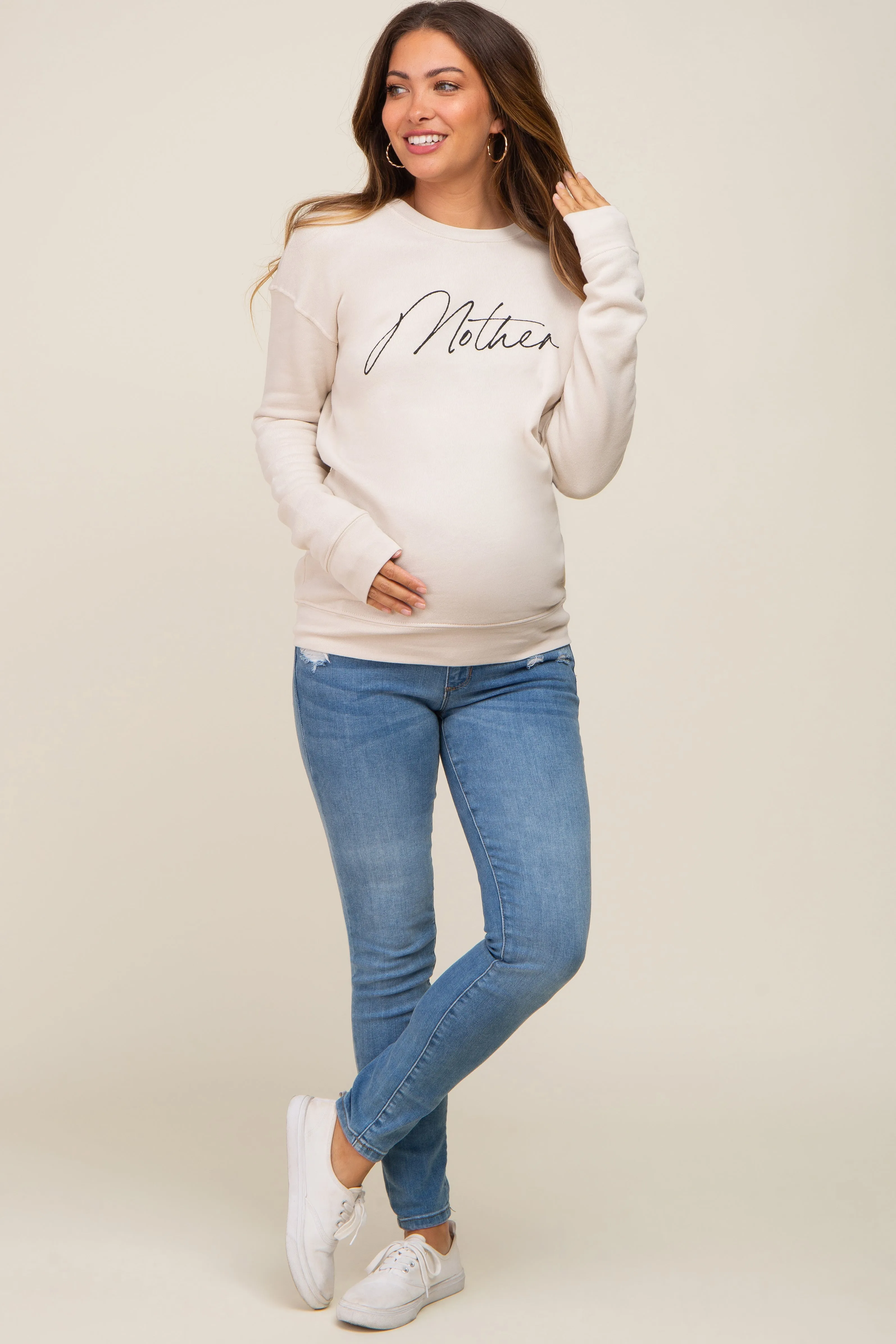 Cream Ultra Soft Mother Maternity Sweatshirt sold by Pinkblush product image thumbnail 4