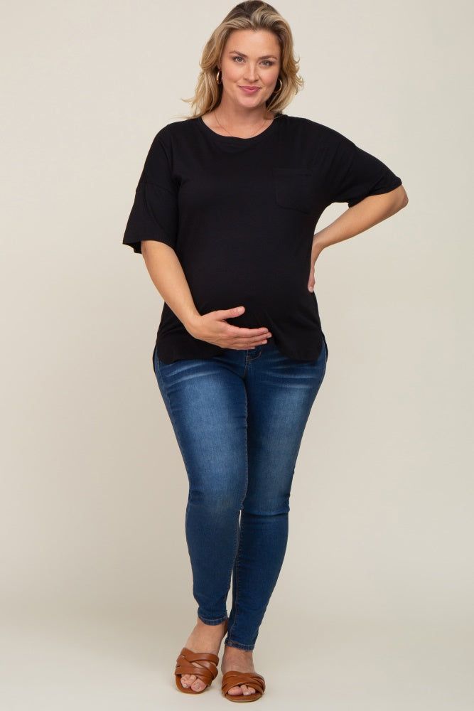 Black Short Sleeve Pocketed Plus Maternity Top sold by Pinkblush product image thumbnail 4