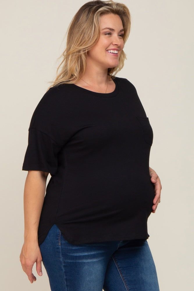 Black Short Sleeve Pocketed Plus Maternity Top sold by Pinkblush product image thumbnail 2