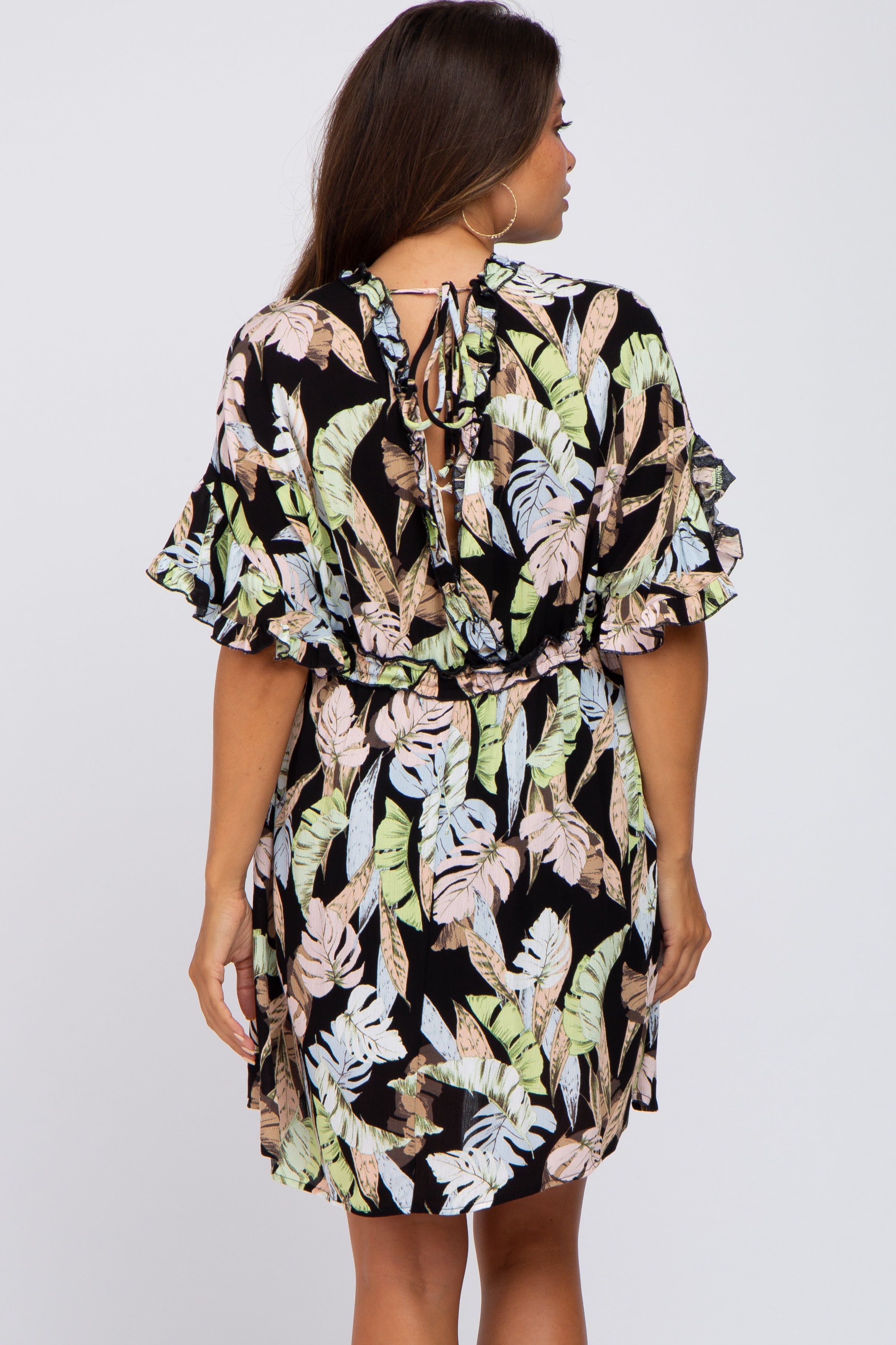 Black Floral Button Down Ruffle Maternity Dress sold by Pinkblush product image thumbnail 3