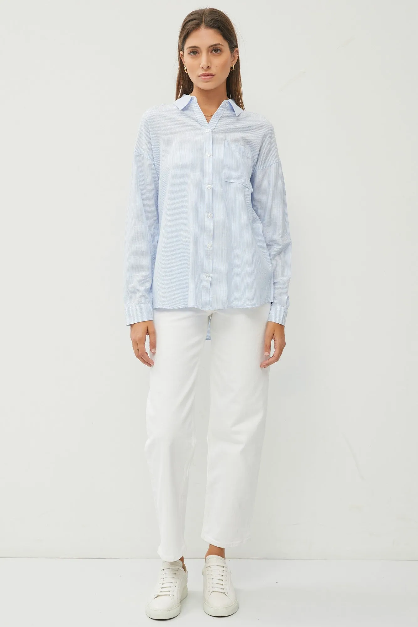 Light Blue Striped Basic Button Down Top sold by Pinkblush product image thumbnail 2