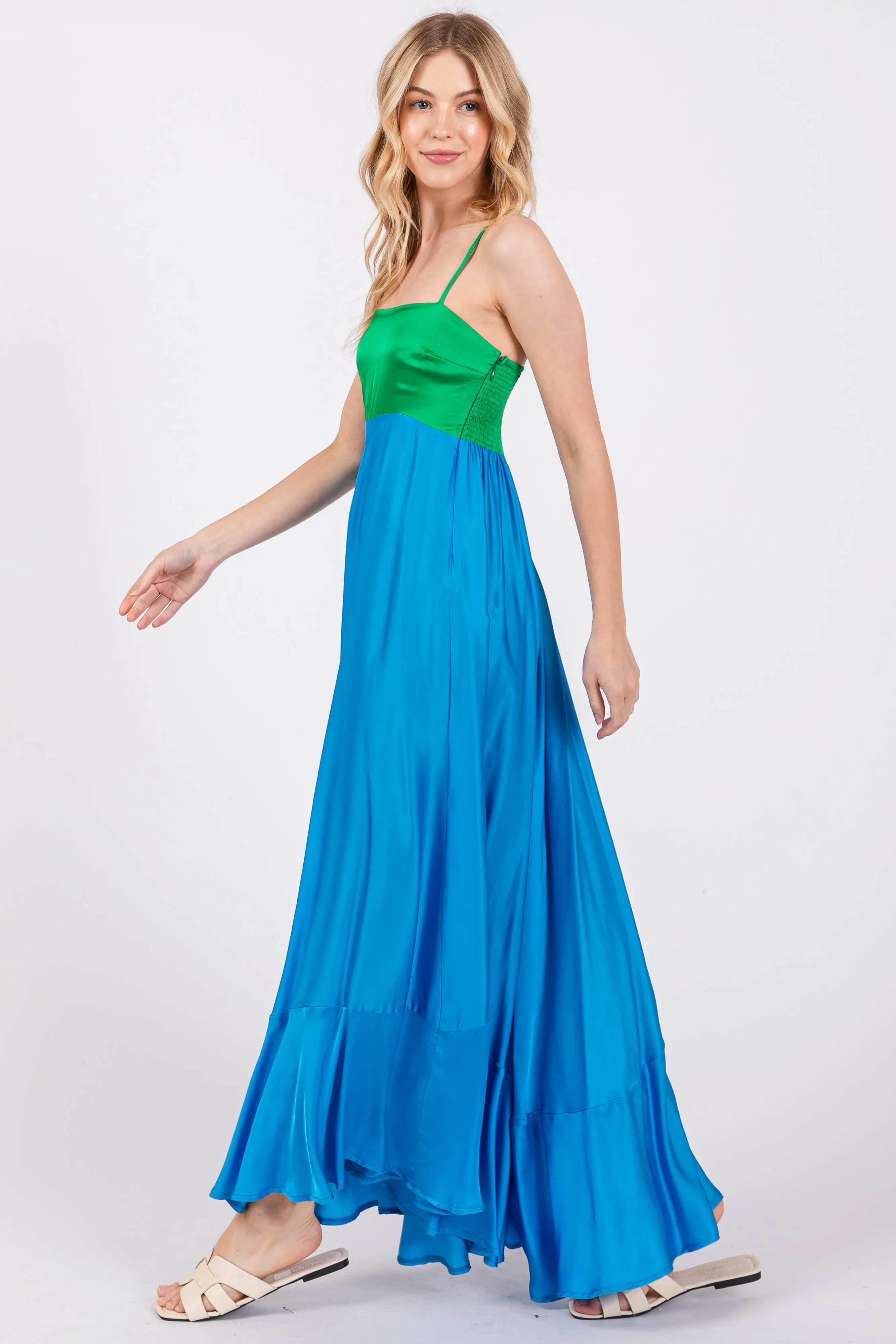 Green Colorblock Sleeveless Satin Dress sold by Pinkblush product image thumbnail 2