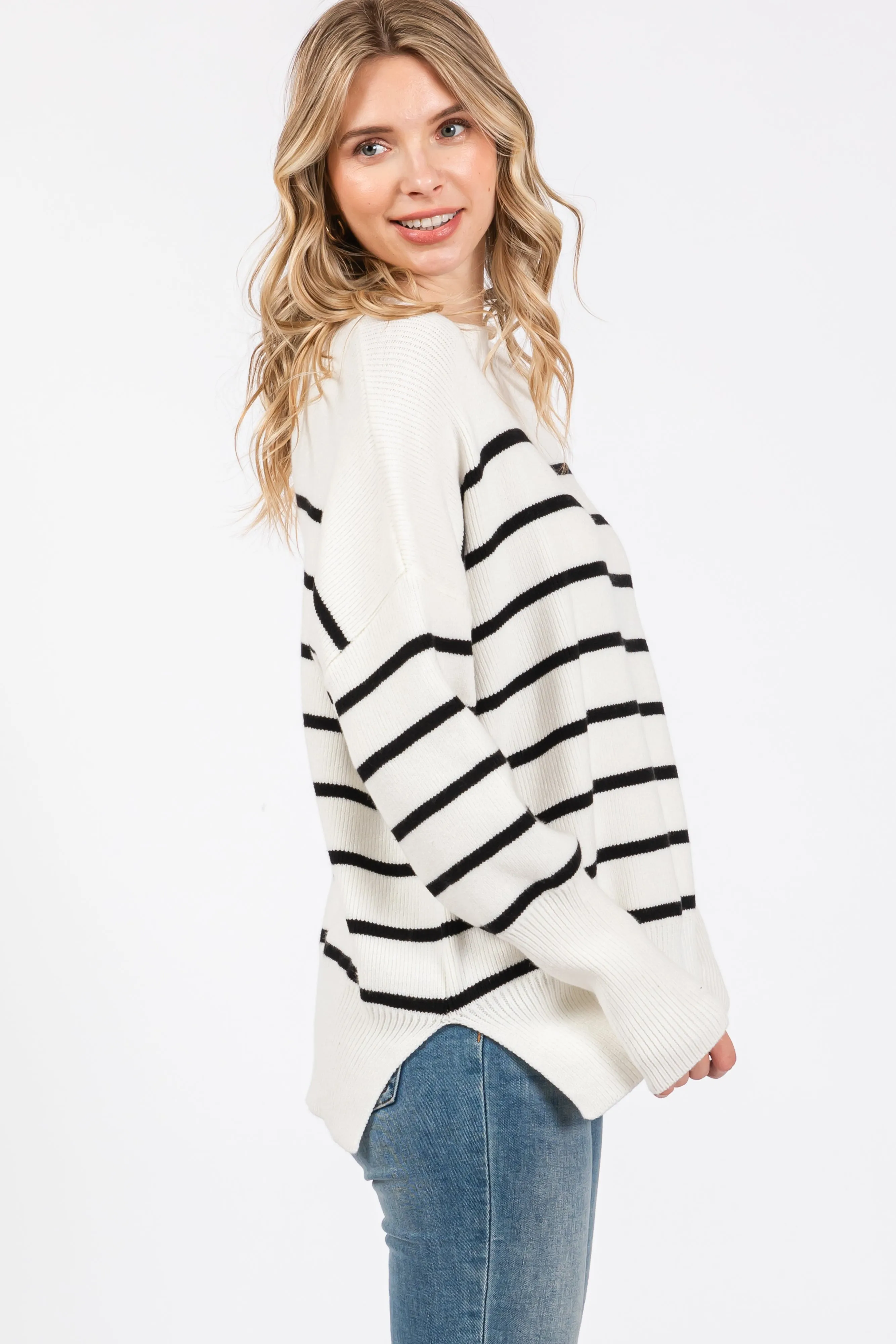 Ivory Striped Drop Shoulder Sweater sold by Pinkblush product image thumbnail 2