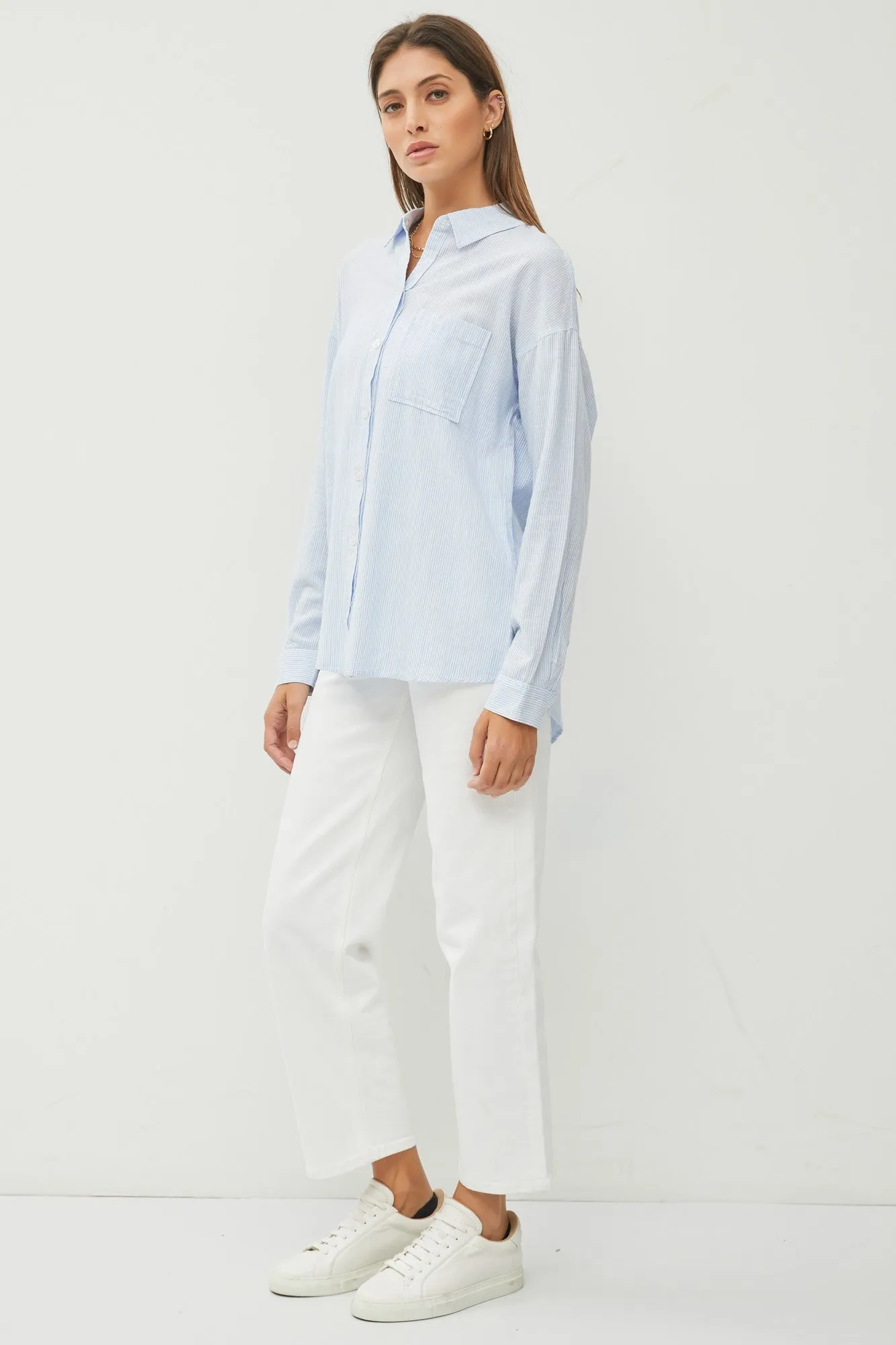 Light Blue Striped Basic Button Down Top sold by Pinkblush product image thumbnail 3