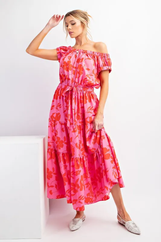 Pink Red Floral Print Maxi Dress sold by Pinkblush