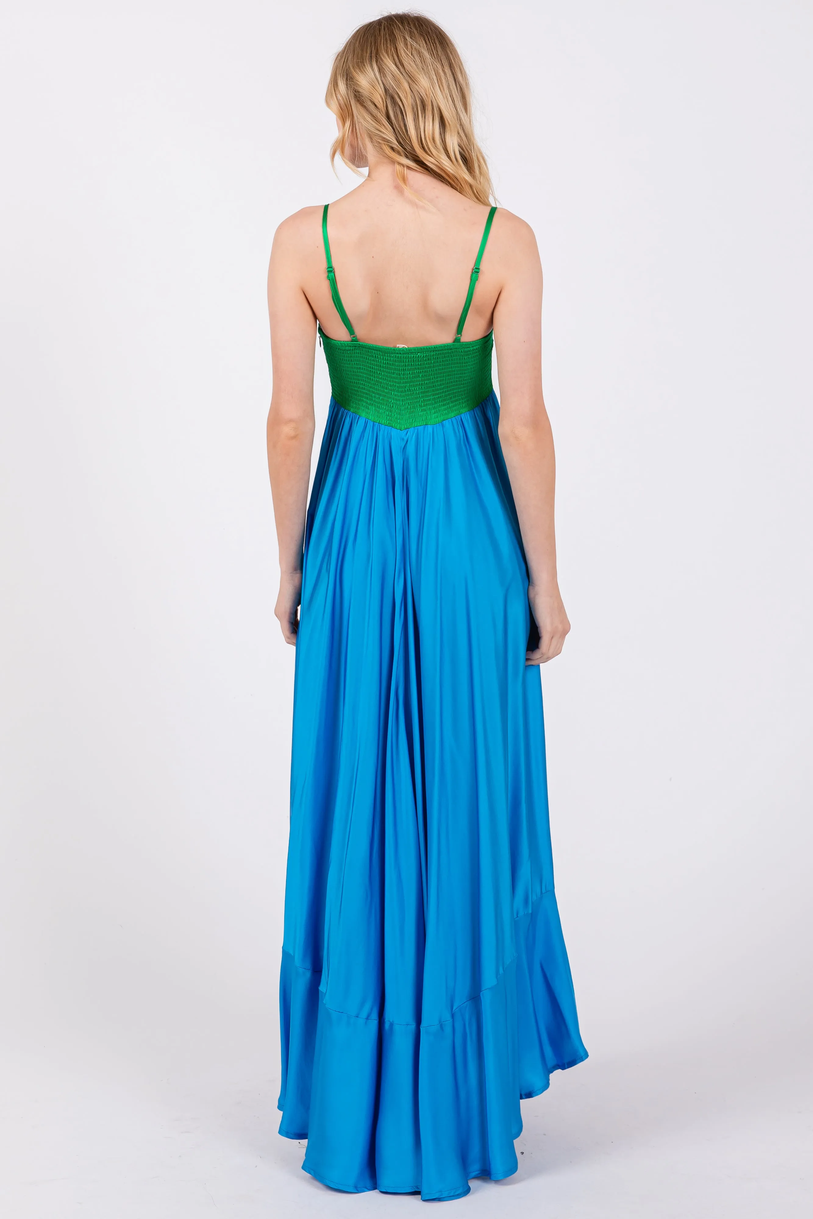 Green Colorblock Sleeveless Satin Dress sold by Pinkblush product image thumbnail 3