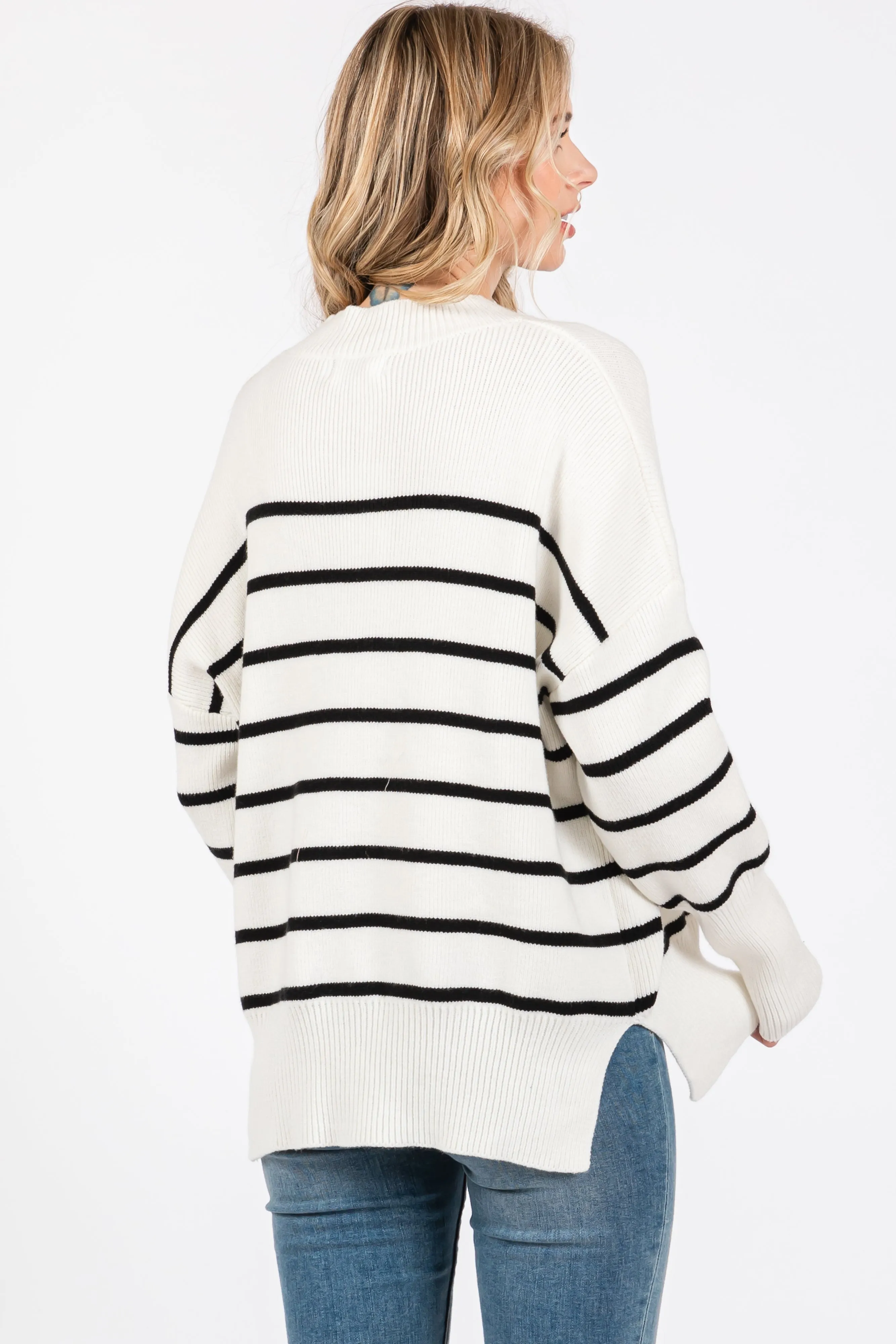 Ivory Striped Drop Shoulder Sweater sold by Pinkblush product image thumbnail 3