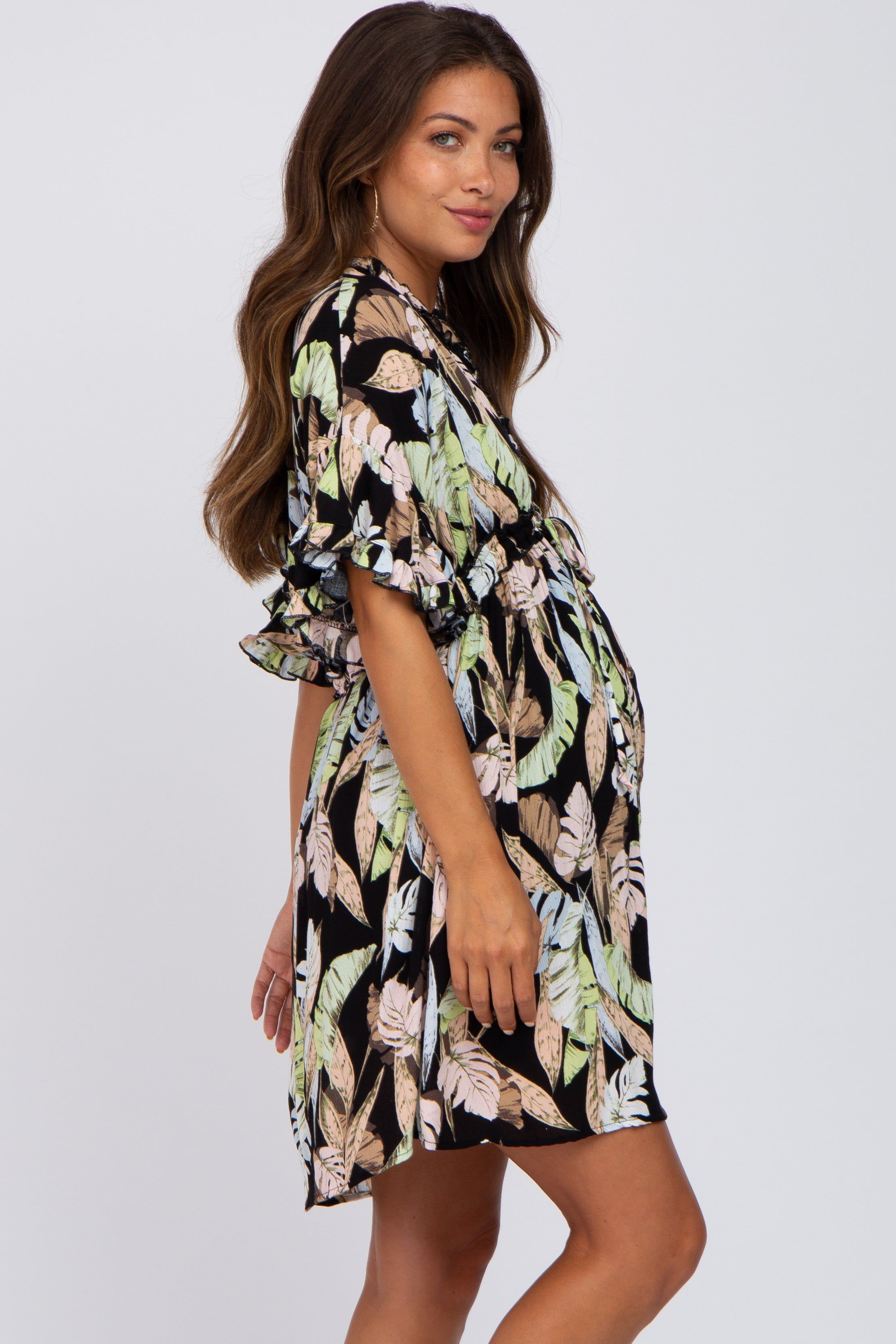 Black Floral Button Down Ruffle Maternity Dress sold by Pinkblush product image thumbnail 2