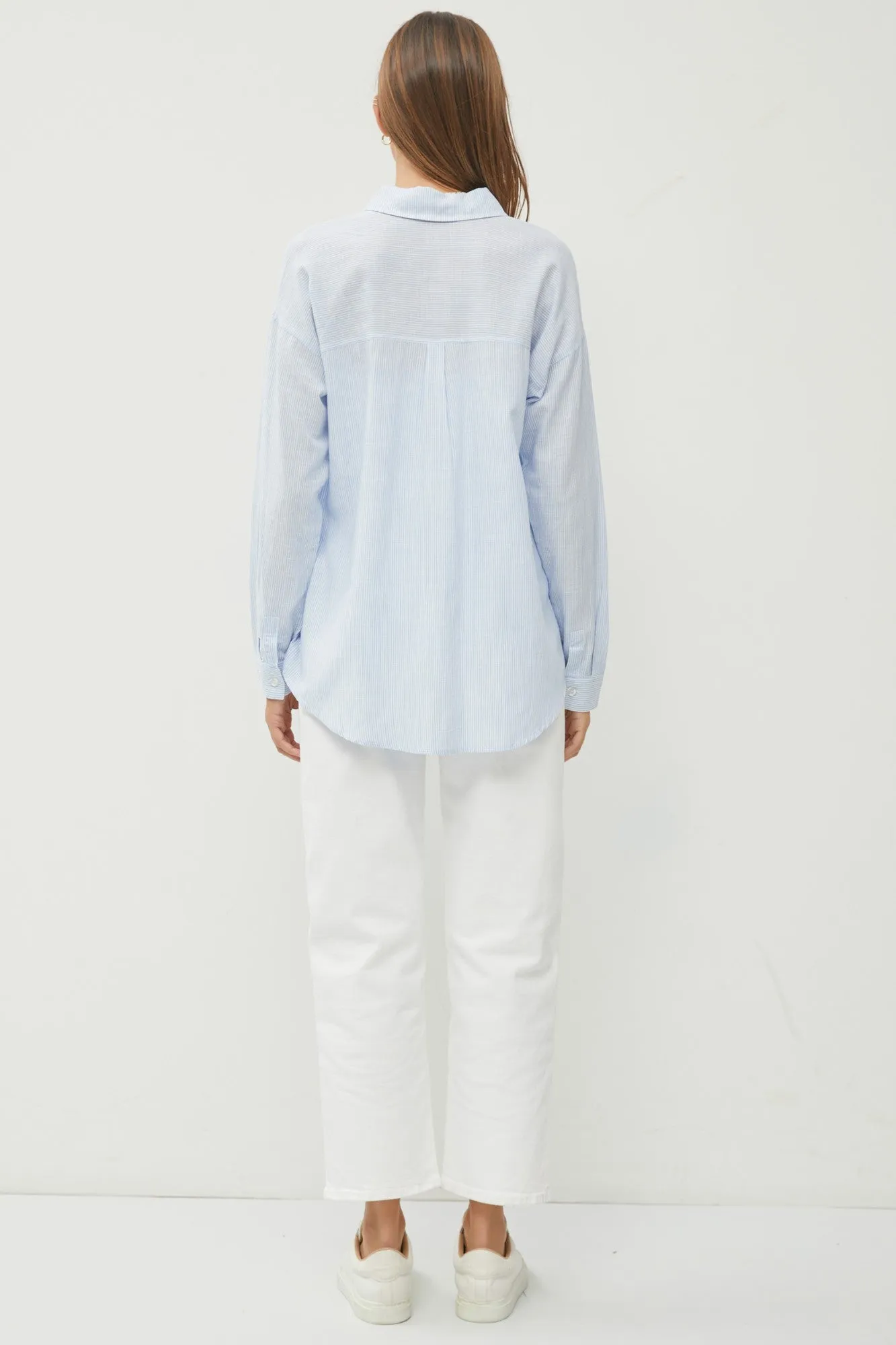 Light Blue Striped Basic Button Down Top sold by Pinkblush product image thumbnail 4