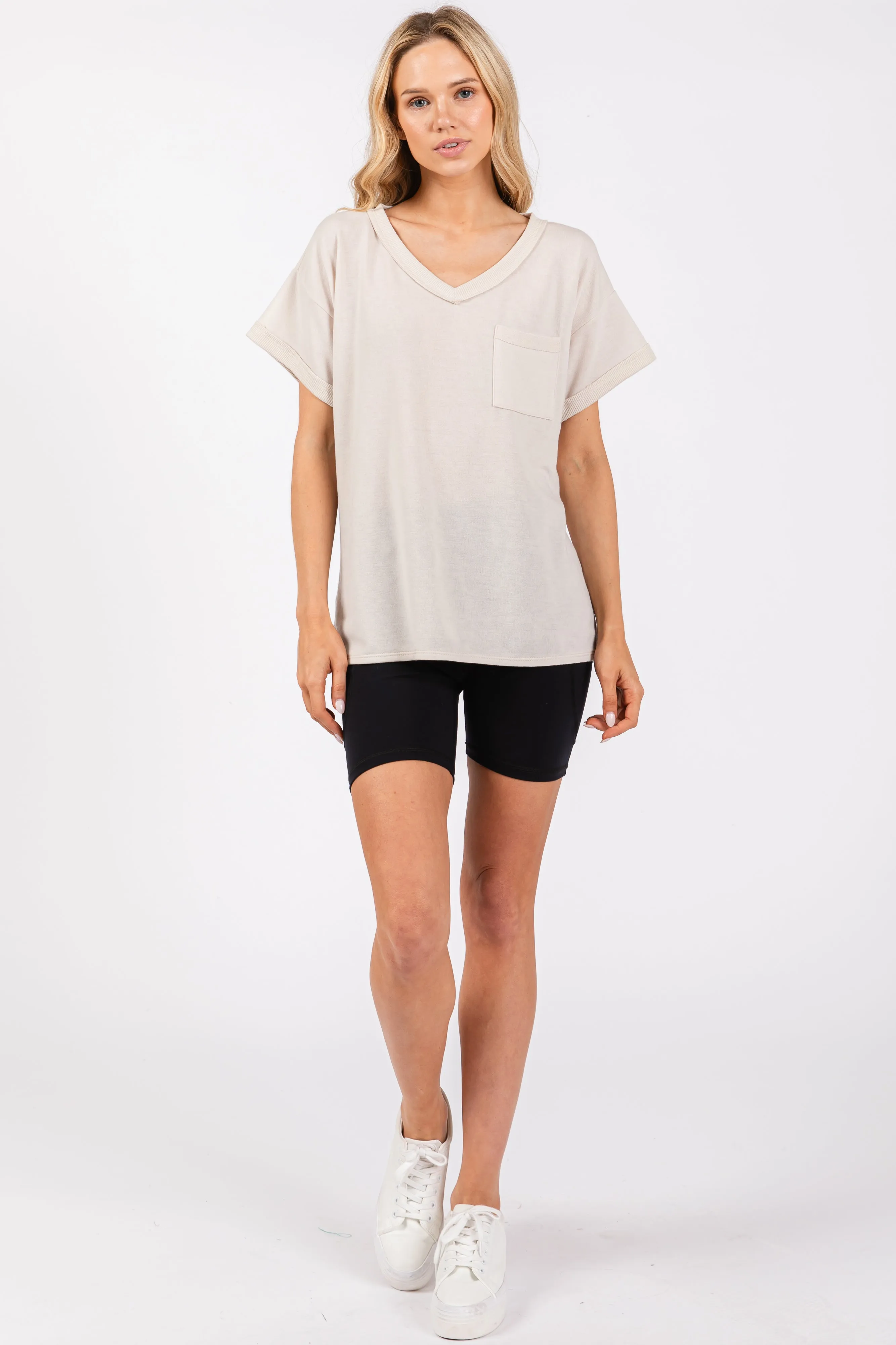 Cream Front Pocket Short Sleeve Top sold by Pinkblush product image thumbnail 4