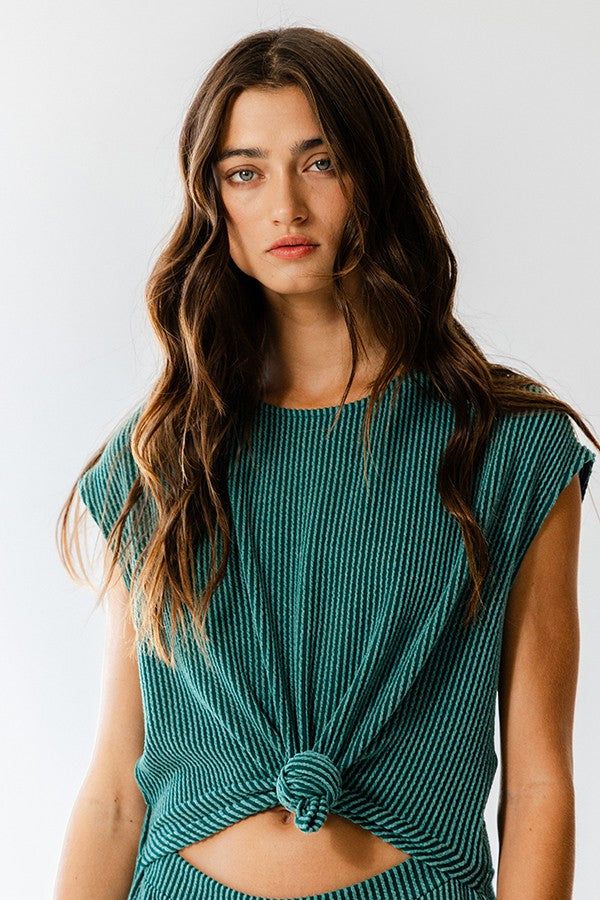 Hunter Green Open Front Wide Leg Textured Jumpsuit sold by Pinkblush product image thumbnail 4