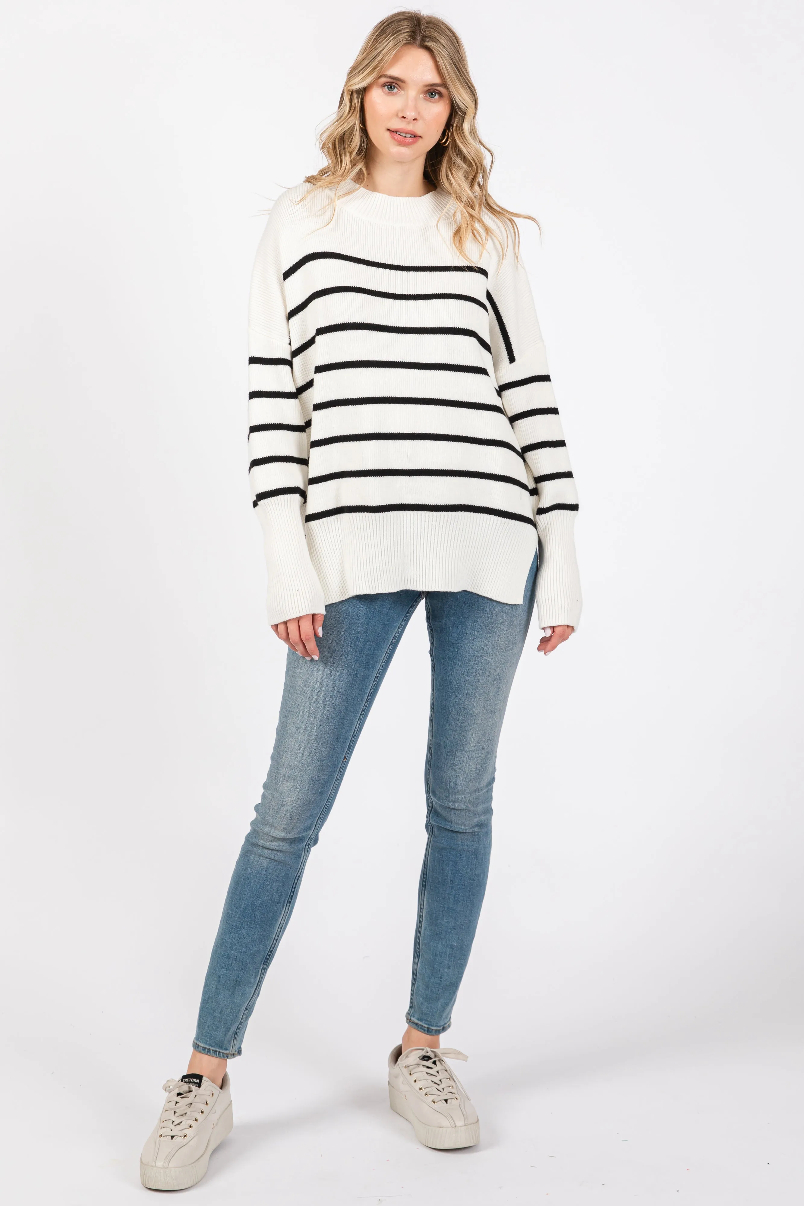 Ivory Striped Drop Shoulder Sweater sold by Pinkblush product image thumbnail 4